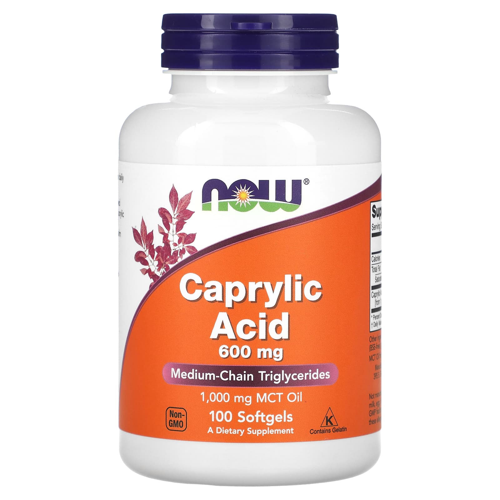 Ácido caprílico, 600mg, 100 softgels, Now Foods