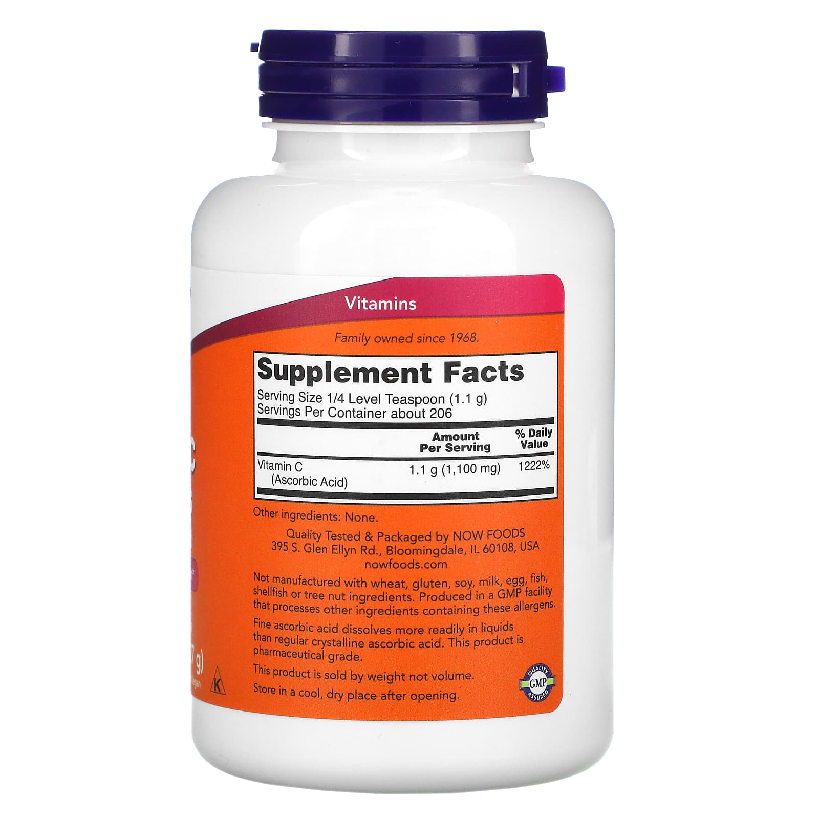 Cristais de Vitamina C, Ácido Ascórbico, 227 g, Now Foods