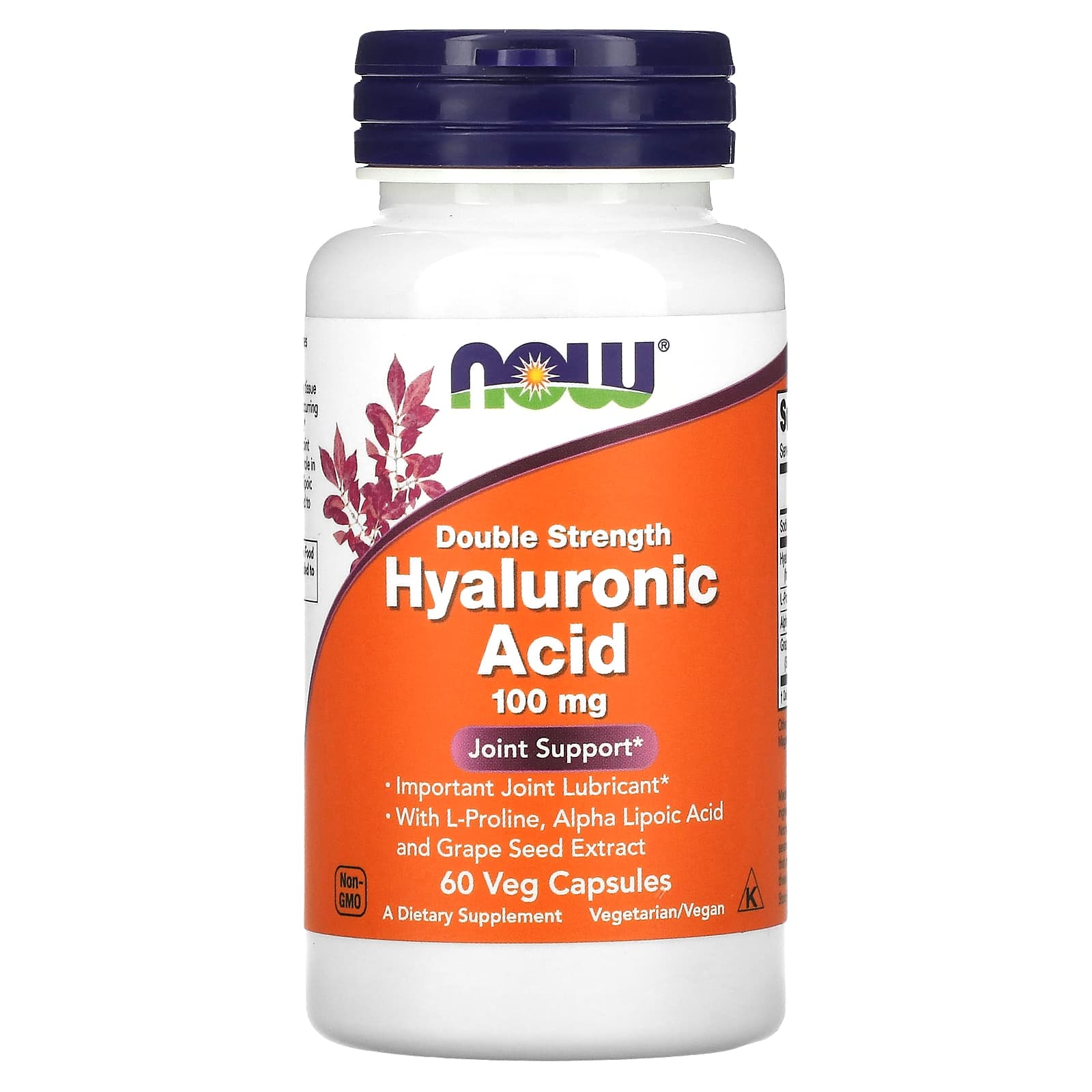 Ácido Hialurônico - 100mg Dupla Força, 60 vcaps, Now Foods