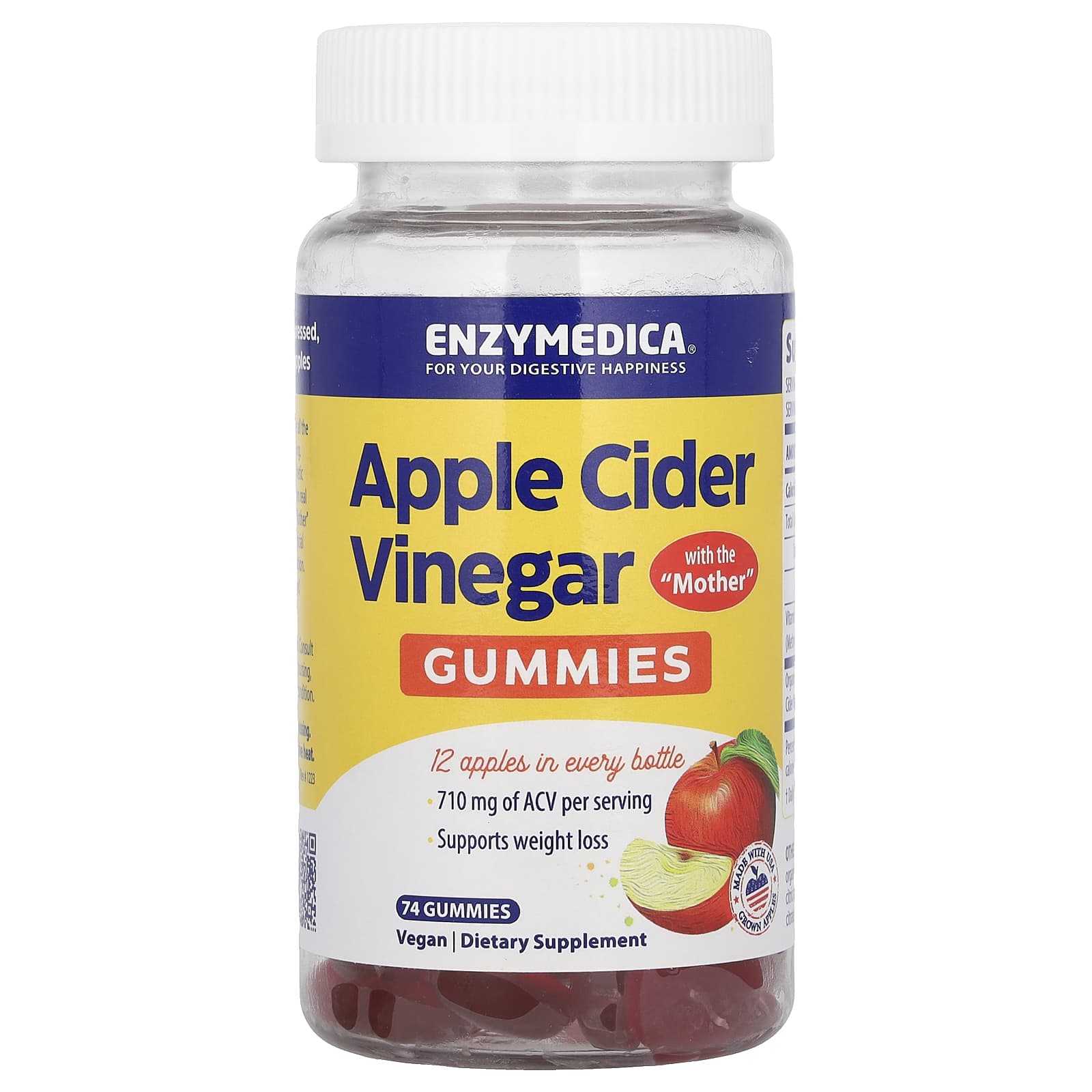 Gomas de vinagre de maçã - 74 gomas - Enzymedica