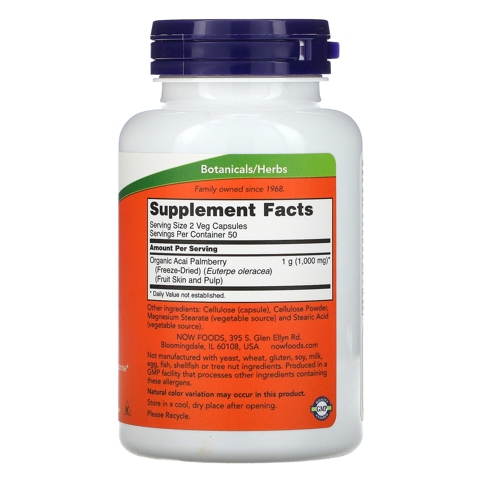Açaí 500 mg, 100 cápsulas vegetarianas, Now Foods