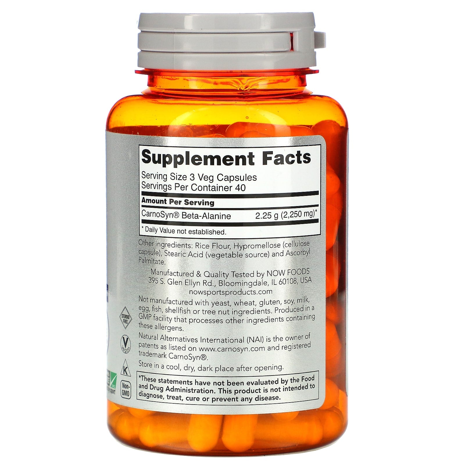 Beta-Alanina - 750mg, 120 caps, Now Foods