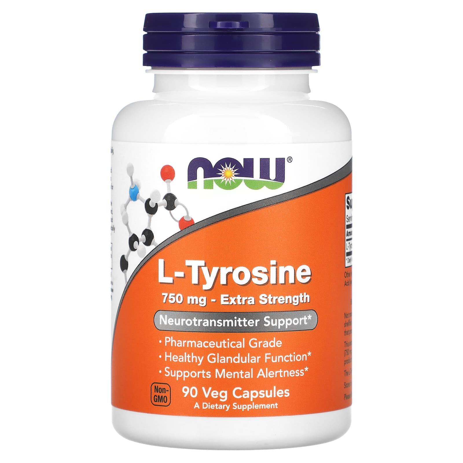 L-Tirosina - Força Extra 750mg, 90 vcaps, Now Foods