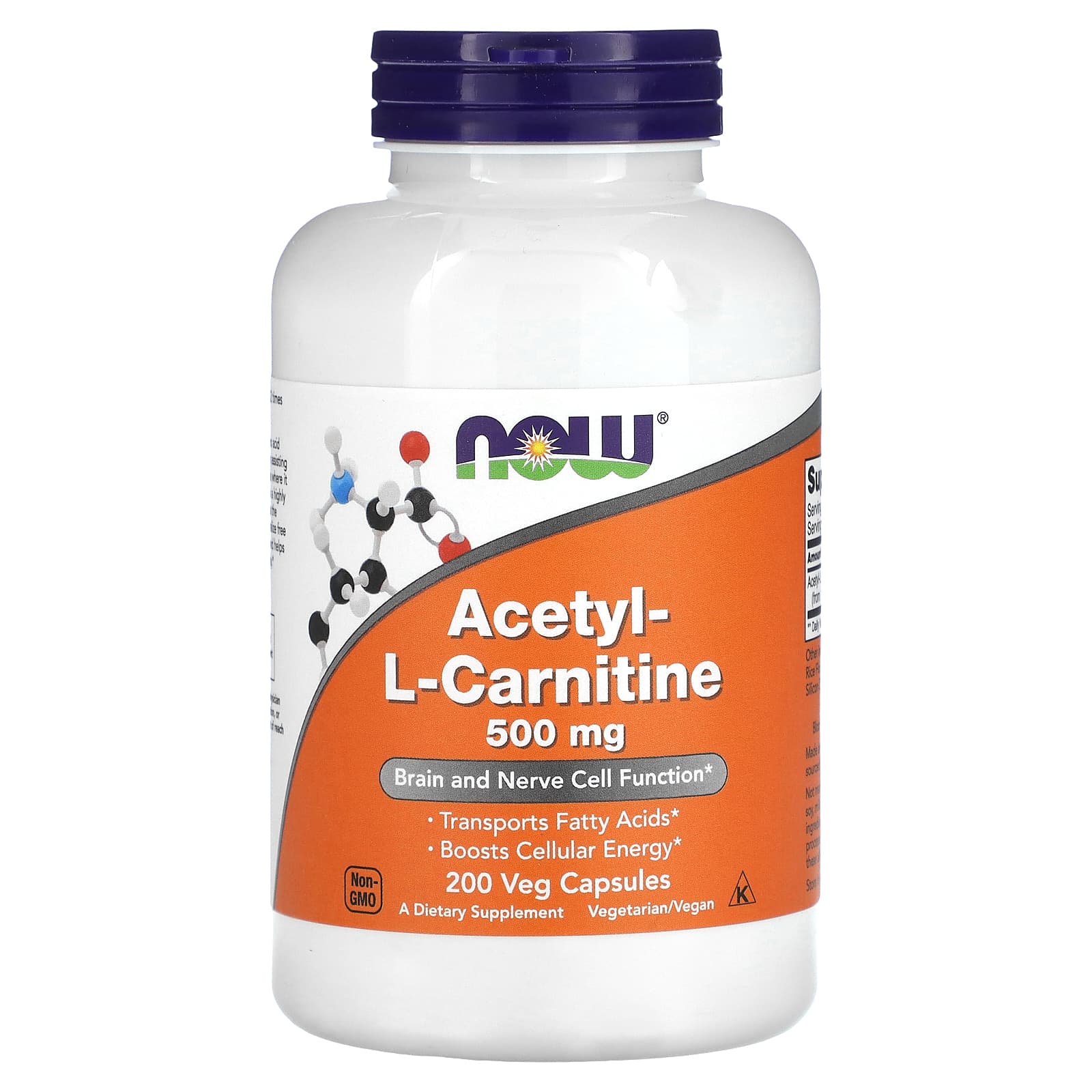 Acetil-L-Carnitina 500 mg, 200 Cápsulas vegetarianas, Now Foods