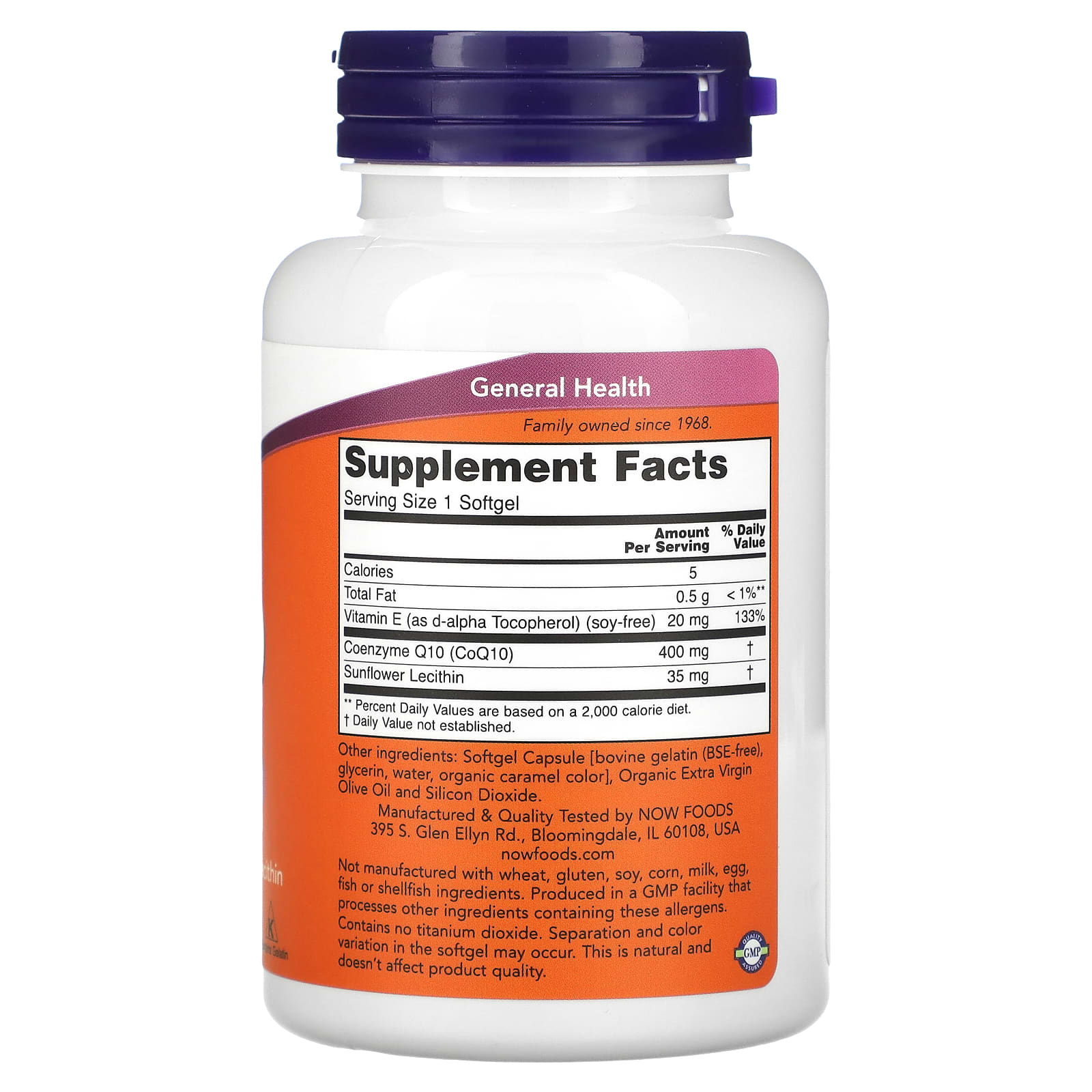CoQ10 com Lecitina e Vitamina E - 400mg, 60 softgels, Now Foods