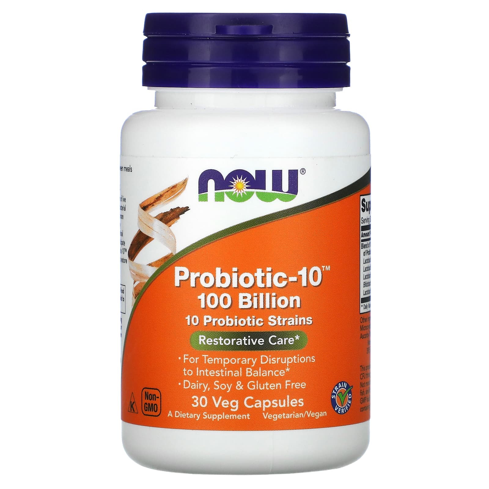 Probiótico-10, 100 bilhões, 30 cápsulas vegetais, Now Foods