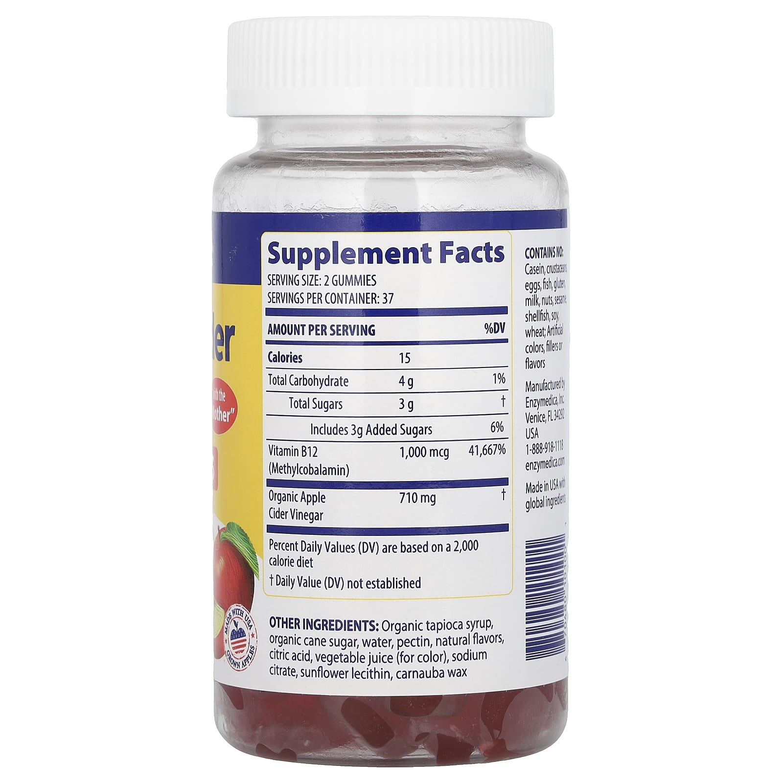Gomas de vinagre de maçã - 74 gomas - Enzymedica