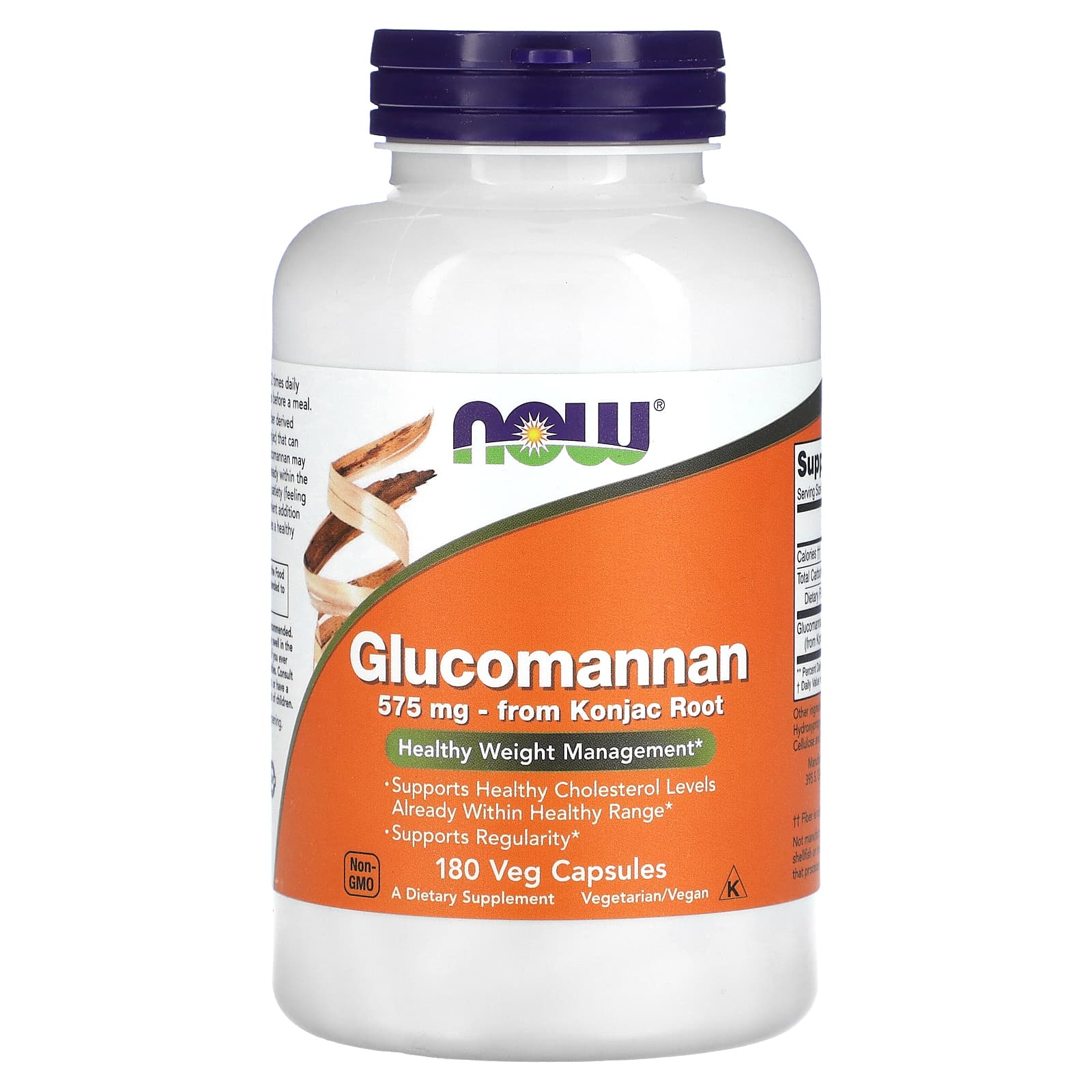 Glucomanano da raiz de Konjac - 575 mg, 180 caps, Now Foods