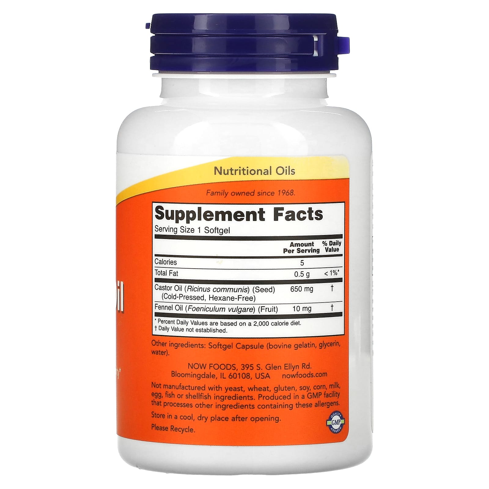 Óleo de Rícino, 650mg, 120 softgels, Now Foods
