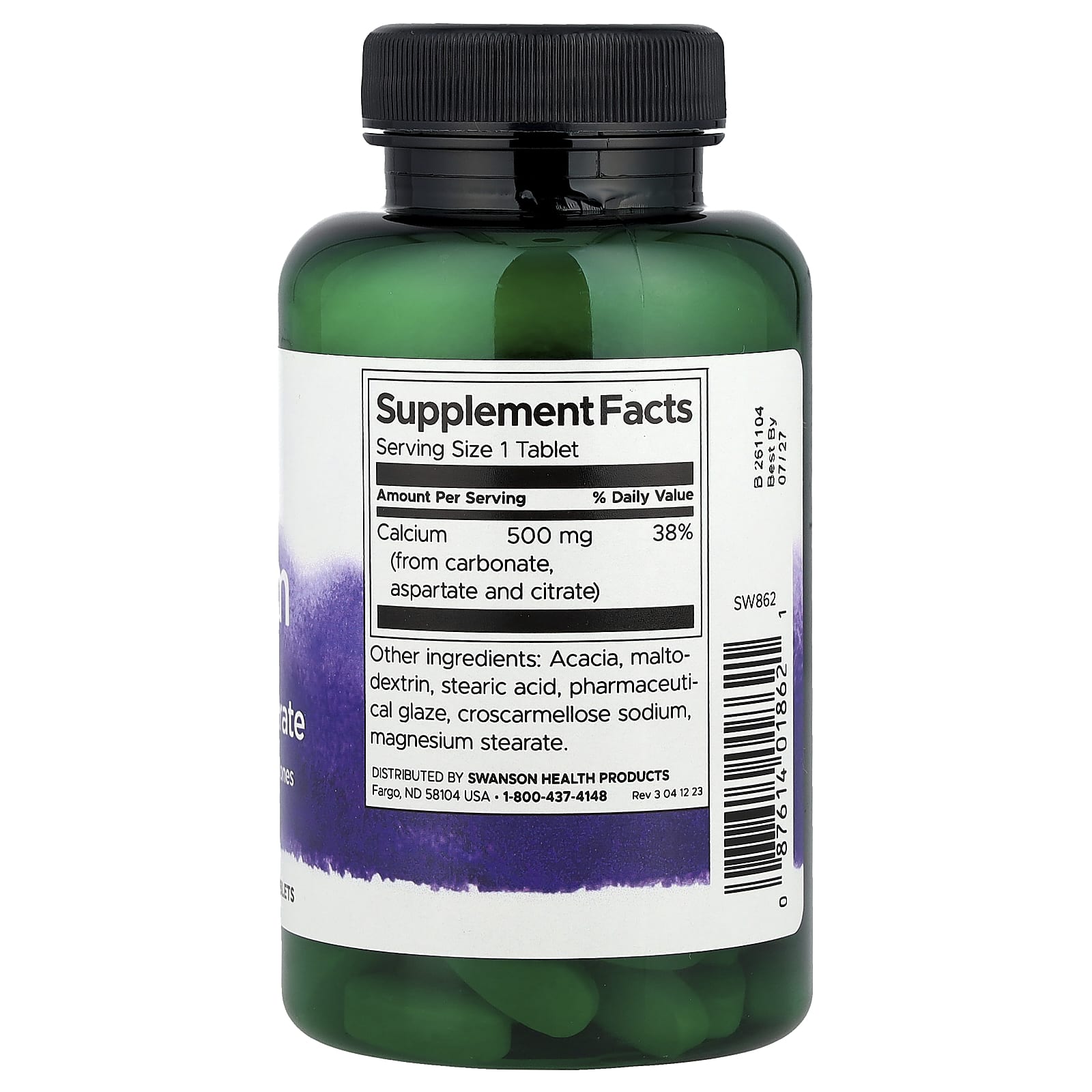 Carbonato de cálcio, aspartato e citrato, 500 mg, 100 comprimidos, Swanson