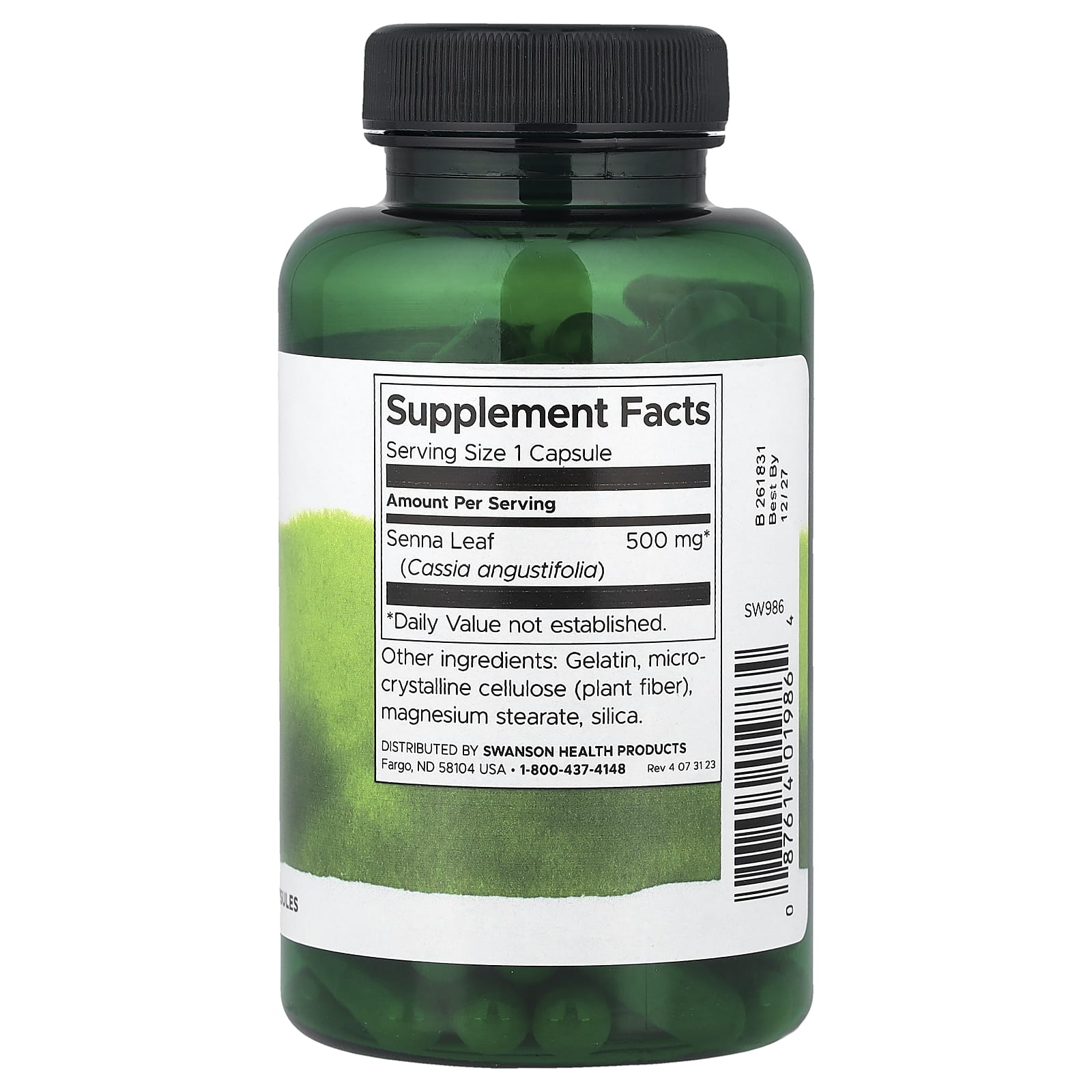 Folha de Sene, 500mg, 100 caps, Swanson