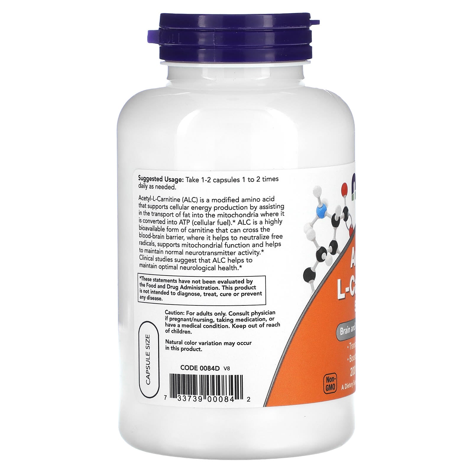 Acetil-L-Carnitina 500 mg, 200 Cápsulas vegetarianas, Now Foods