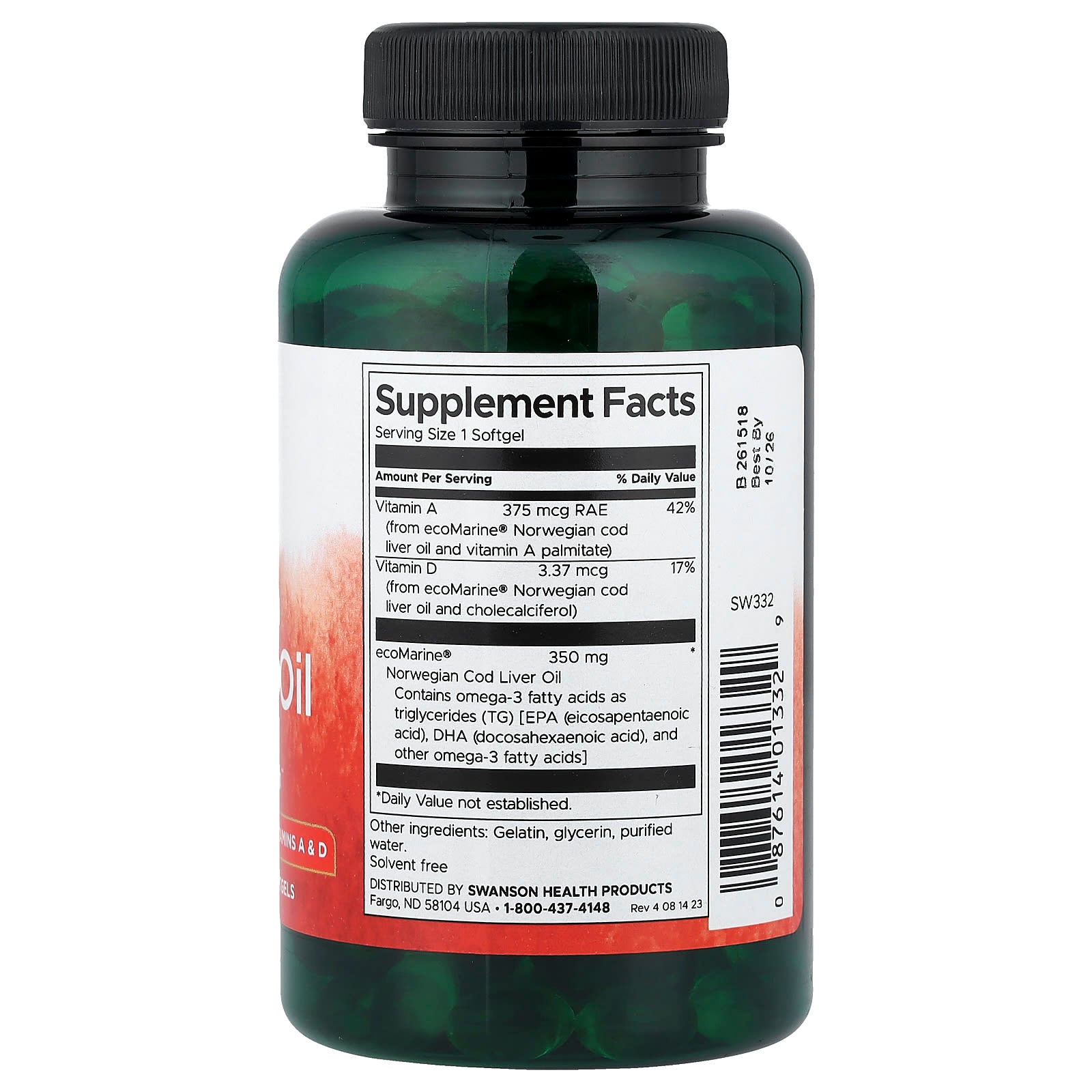 Óleo de fígado de bacalhau - 350 mg, 250 softgels, Swanson