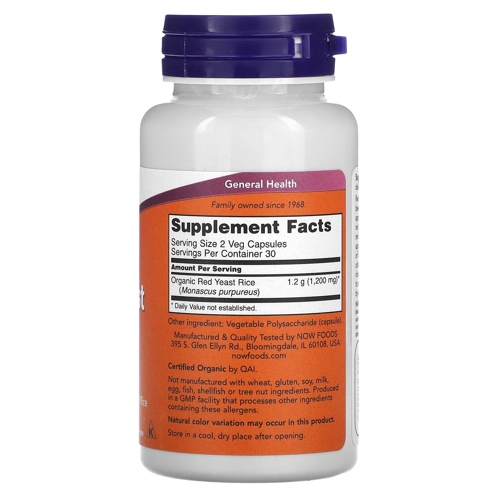 Arroz Vermelho Fermentado - 600mg, 60 vcaps, Now Foods