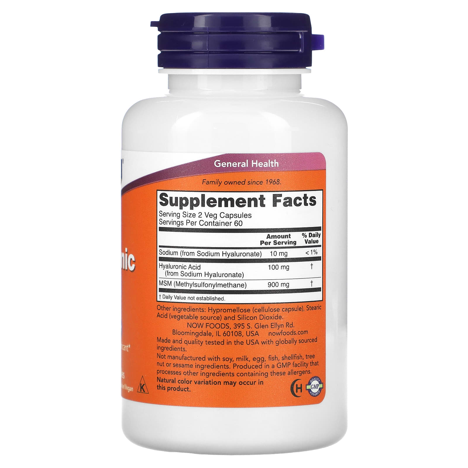 Ácido Hialurônico com MSM - 50mg, 120 vcaps, Now Foods