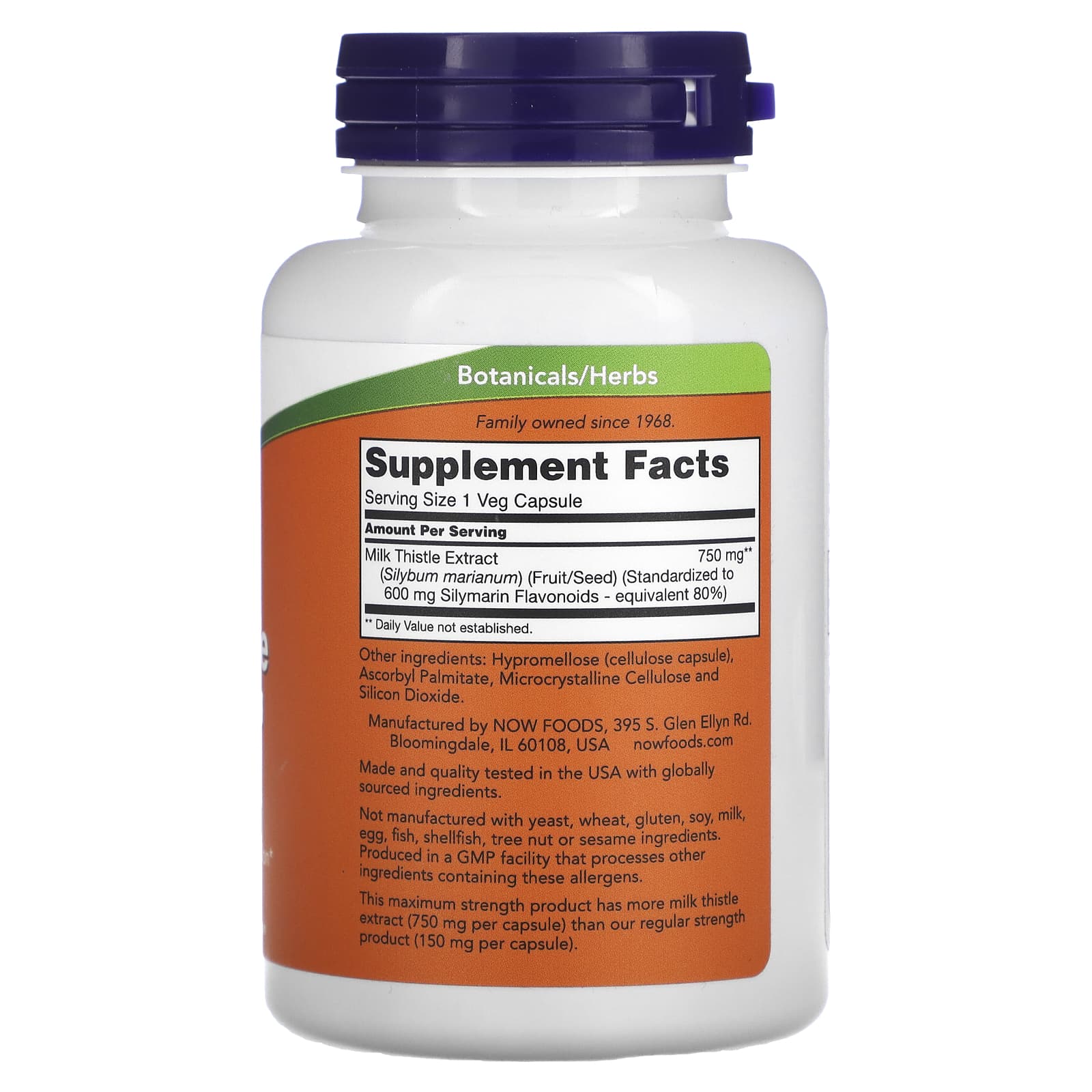 Extrato de Cardo Mariano, 750 mg, Força Máxima, 90 Cápsulas Vegetais, Now Foods