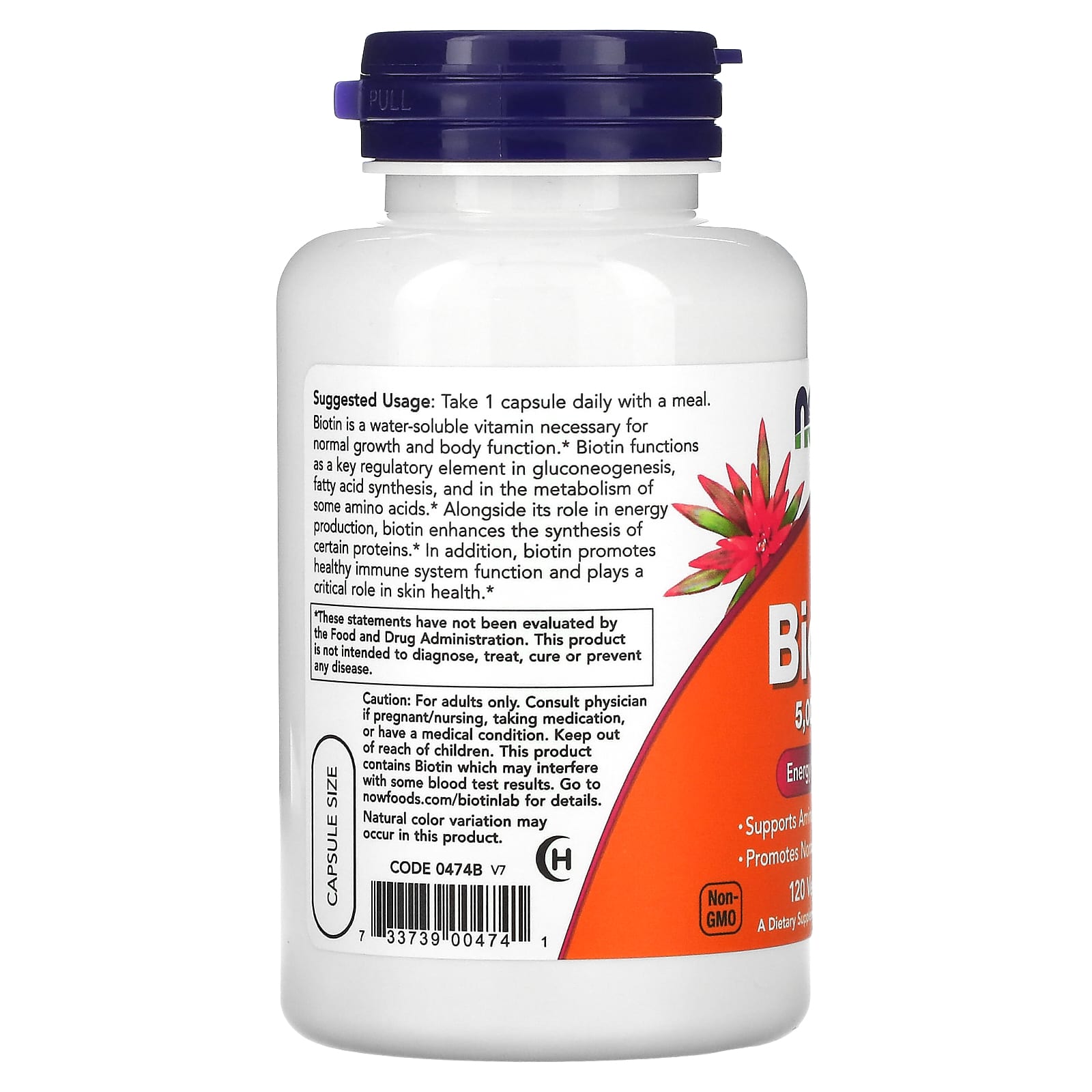 Biotina - 5000mcg, 120 vcaps, Now Foods