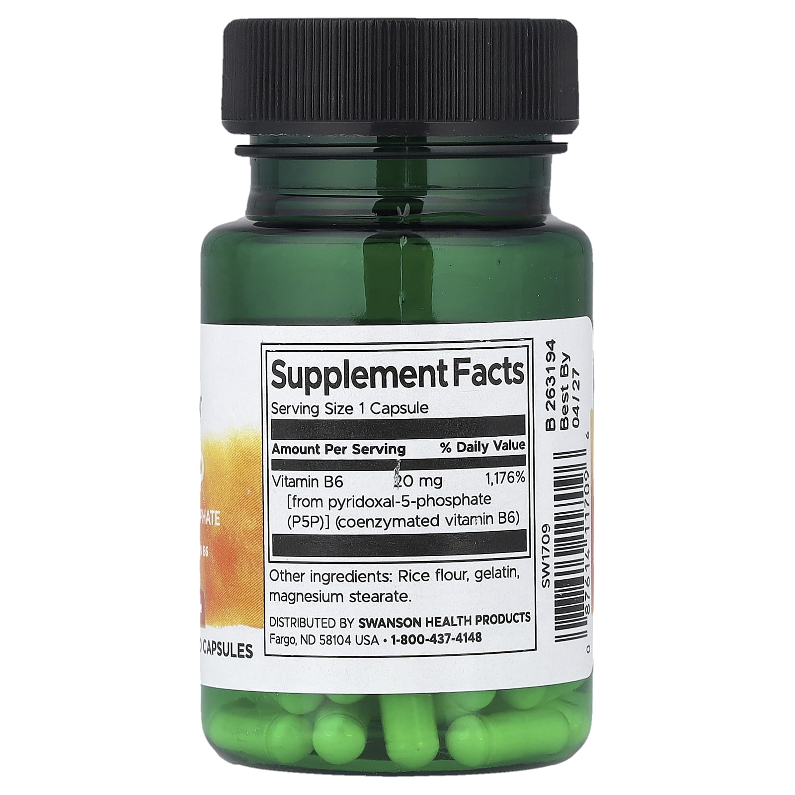 P - 5 - P (Piridoxal - 5 - Fosfato) Vitamina B6 Coenzimada - 40mg, 60 caps, Swanson