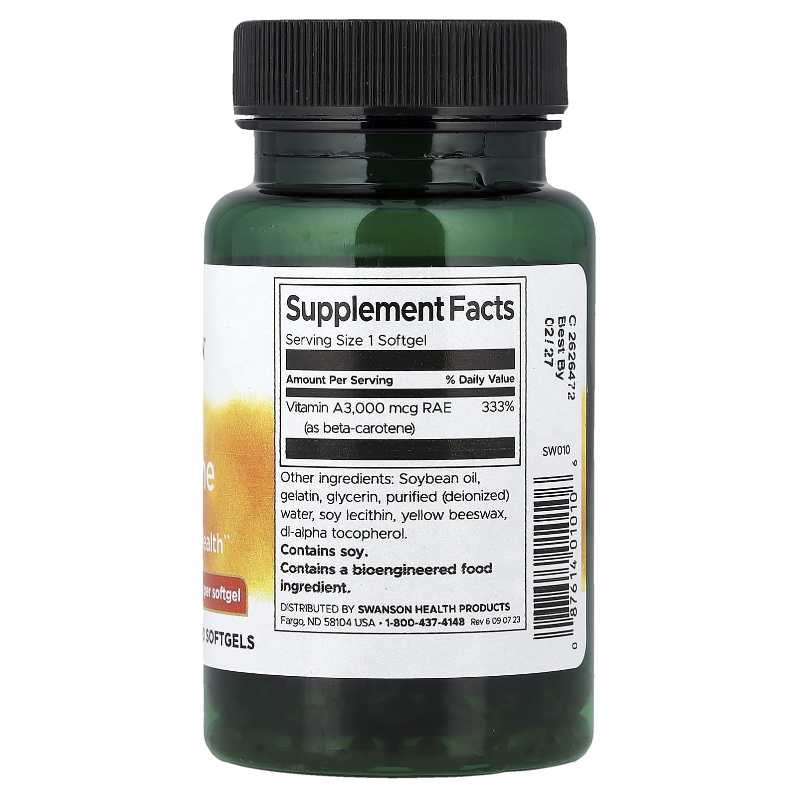 Beta - Caroteno (Vitamina A) - 10.000 UI, 250 softgels, Swanson