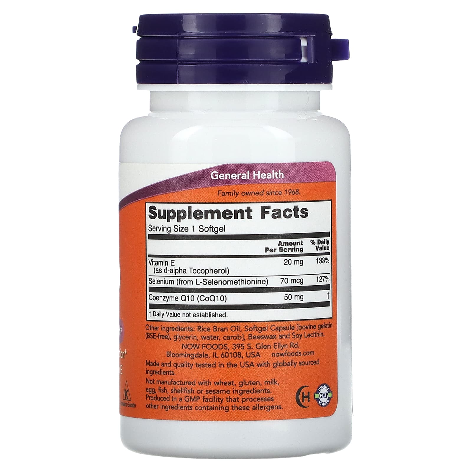 CoQ10 com Selênio e Vitamina E, 50mg, 50 softgels, Now Foods