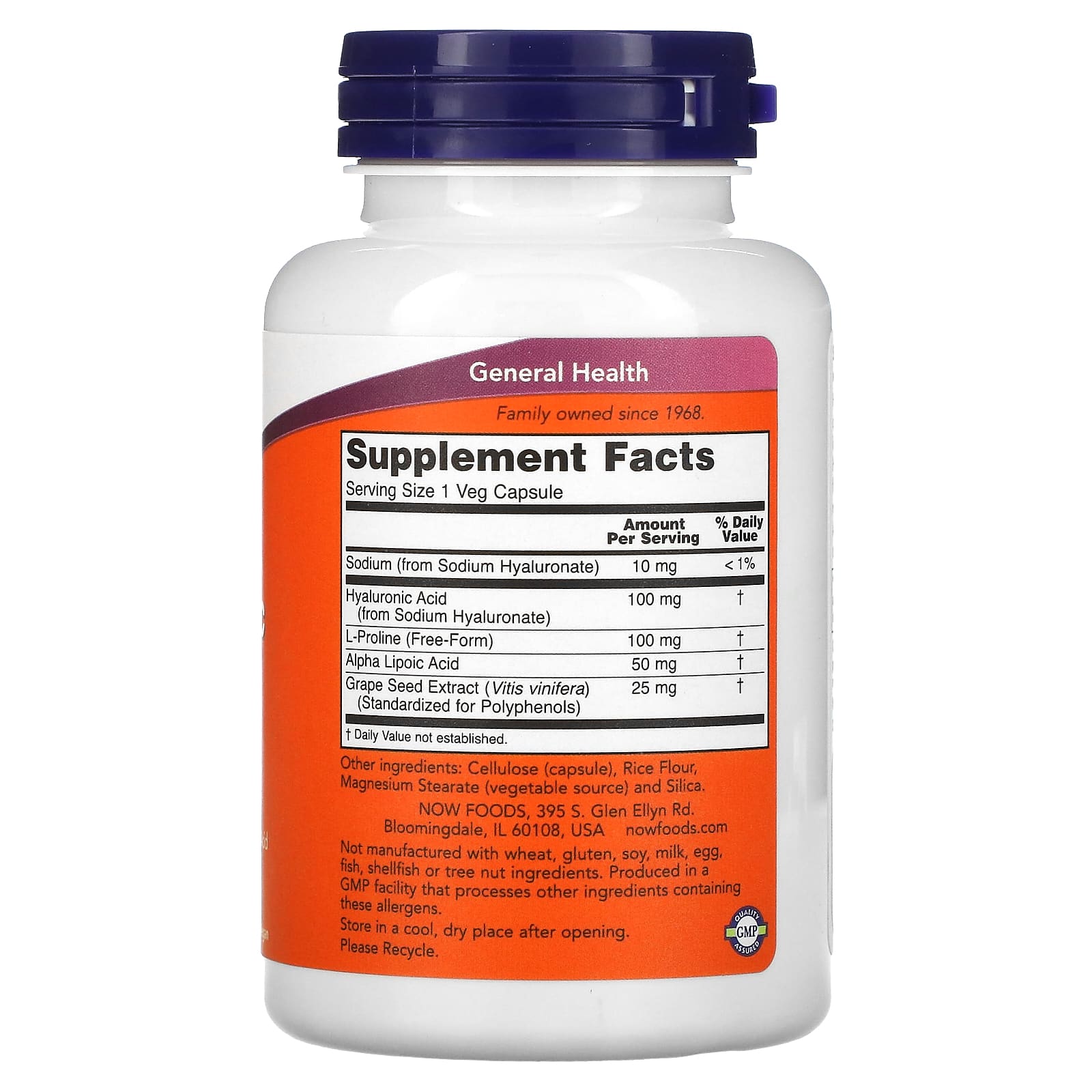 Ácido Hialurônico - 100mg Dupla Força, 120 vcaps, Now Foods