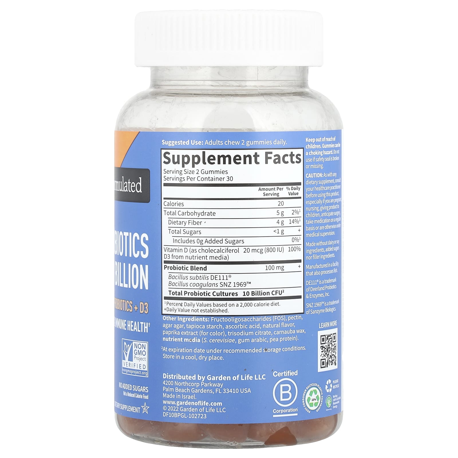 Probióticos Dr. Formulated 10 Bilhões, Sonho de Laranja - 60 gomas, Garden of Life