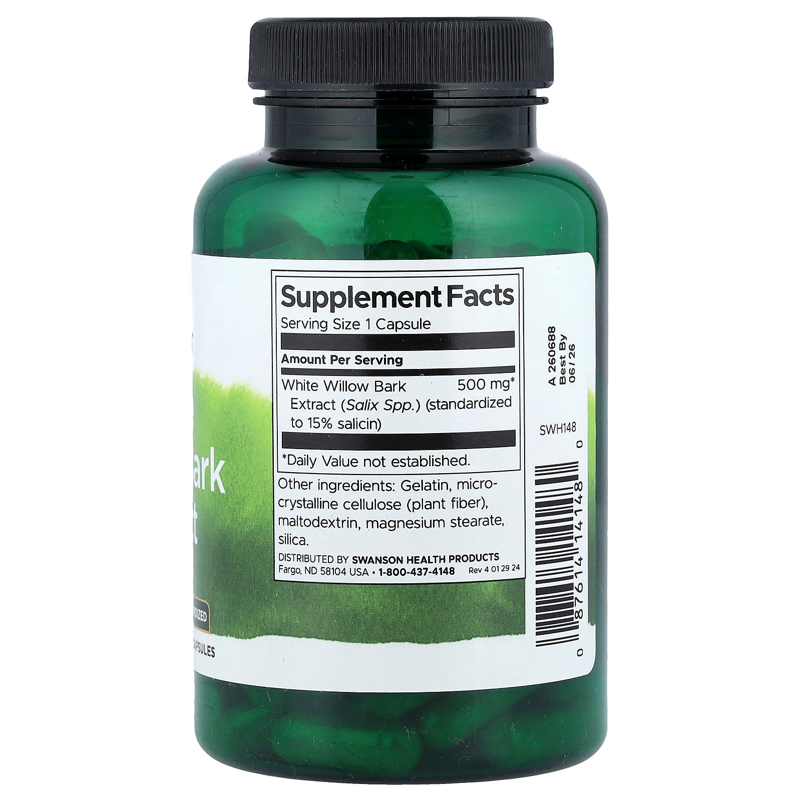 Extrato de casca de salgueiro branco, 500 mg, 120 caps, Swanson