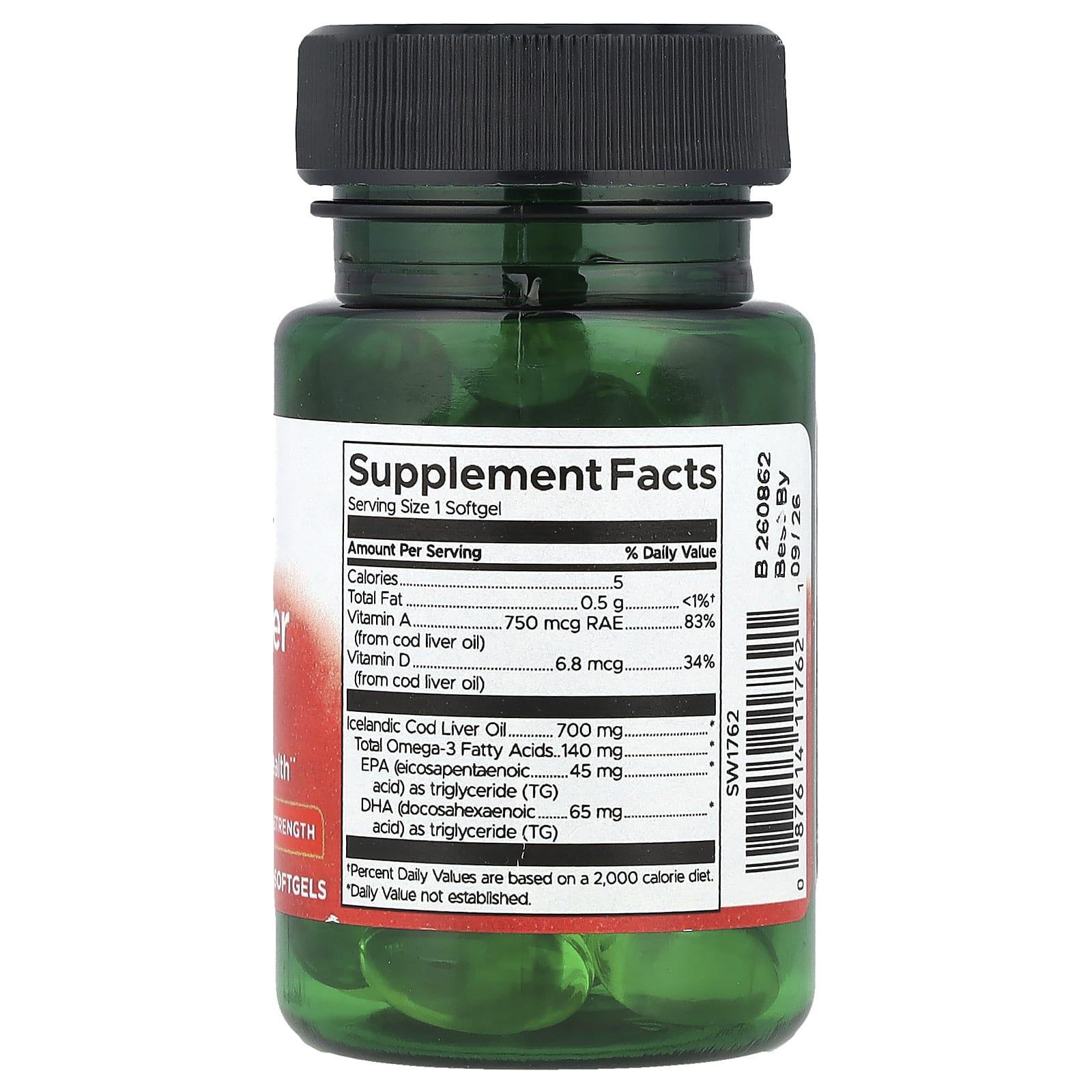 Óleo de fígado de bacalhau - 700 mg - Força dupla, 30 softgels, Swanson