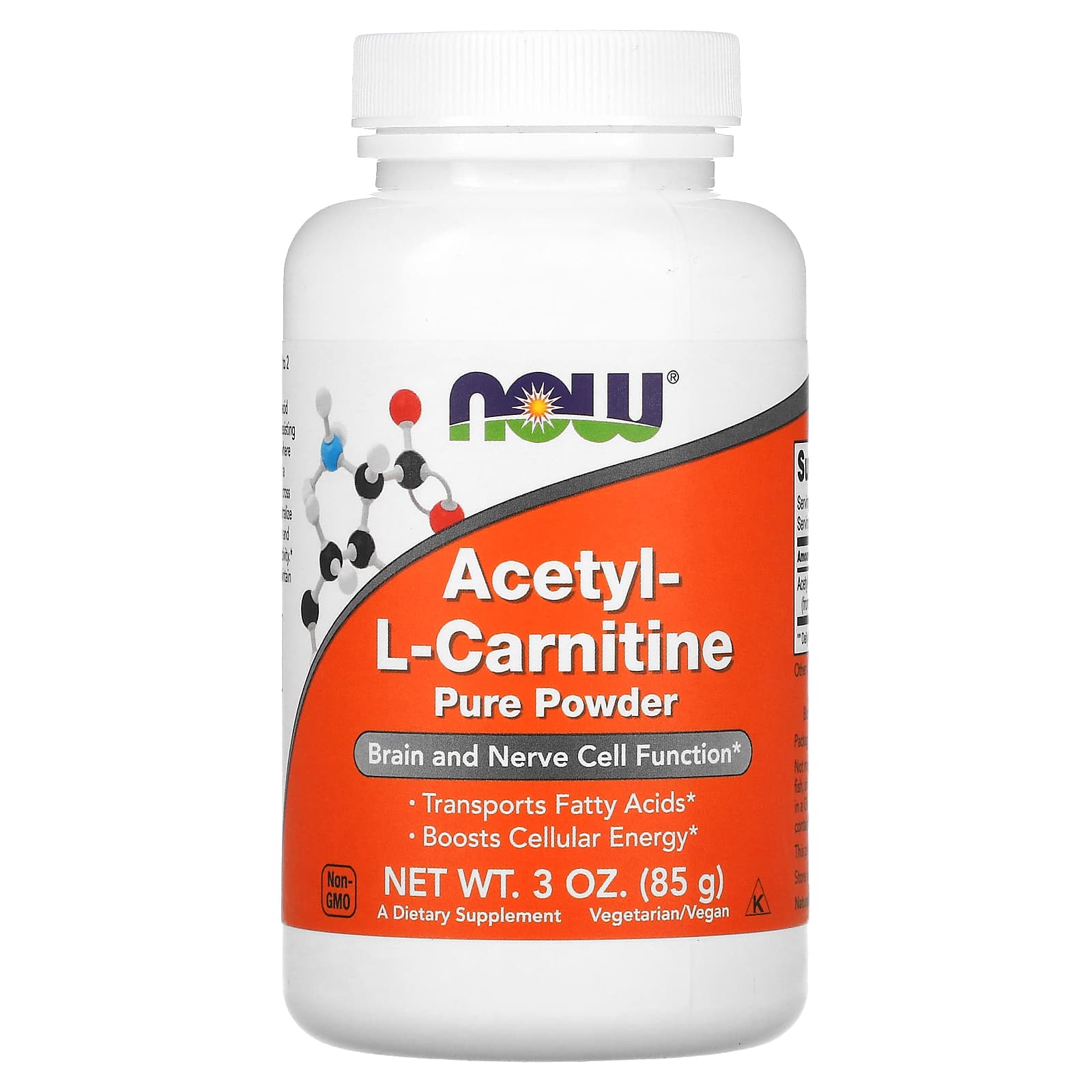 Acetil-L-Carnitina - Pó Puro, 85 gramas, Now Foods