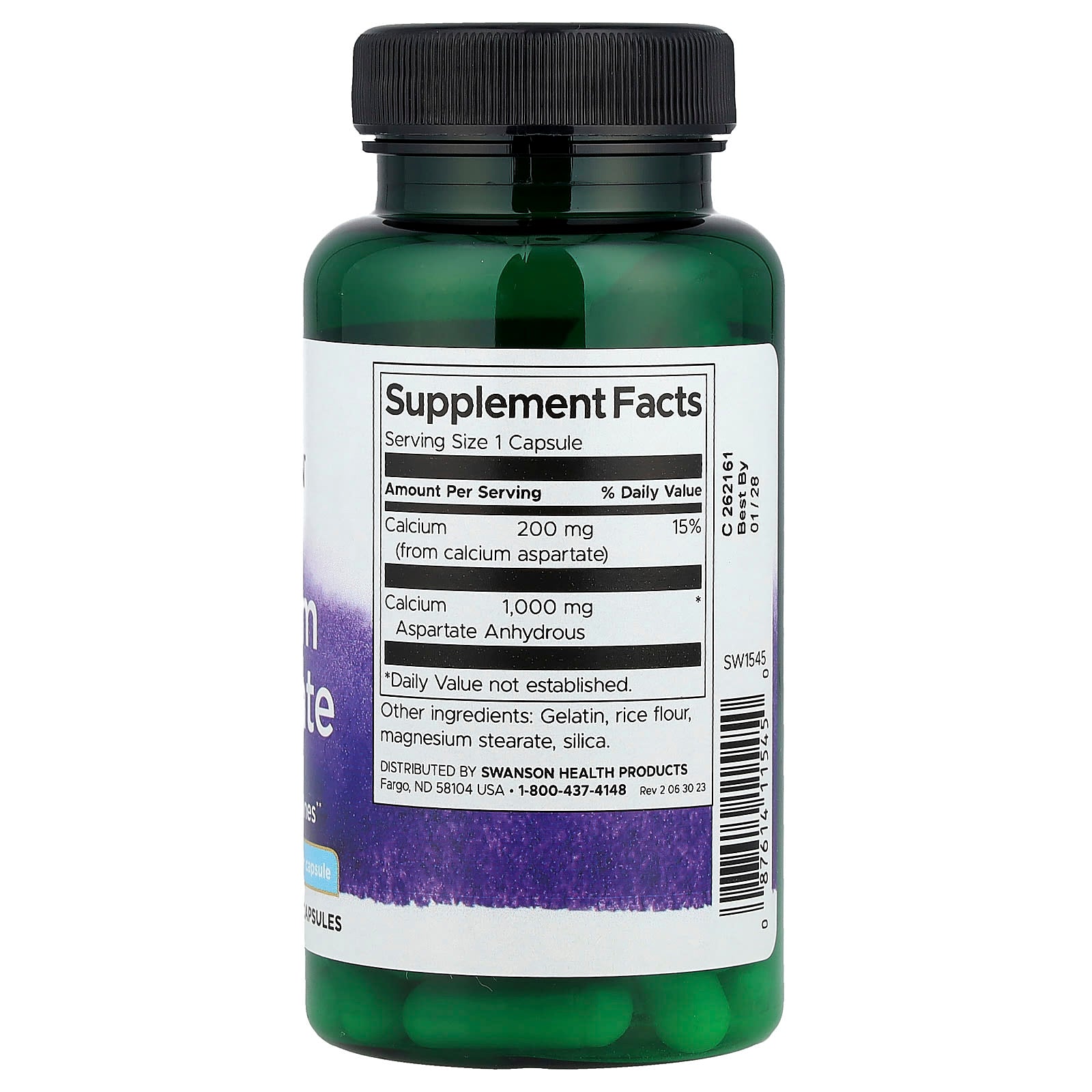 Aspartato de cálcio, 200 mg de cálcio elementar, 60 caps, Swanson