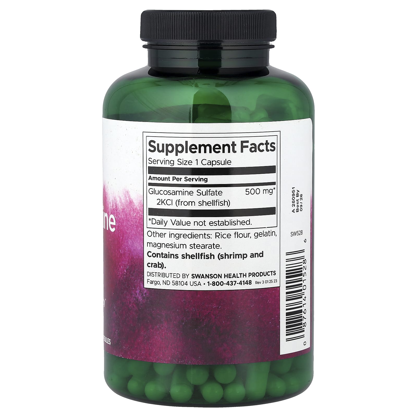 Sulfato de Glucosamina 2KCl 500 mg, 250 Cápsulas, Swanson