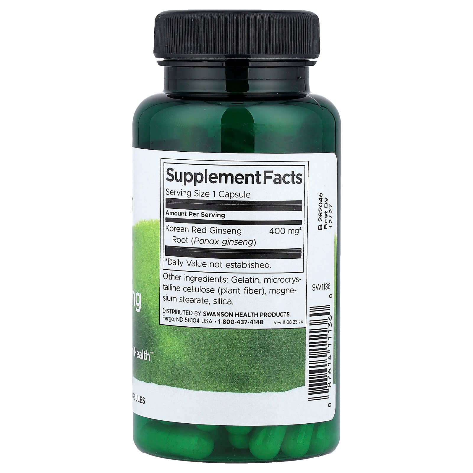 Raiz de Ginseng Vermelho Coreano de Espectro Completo, 400mg, 90 caps, Swanson