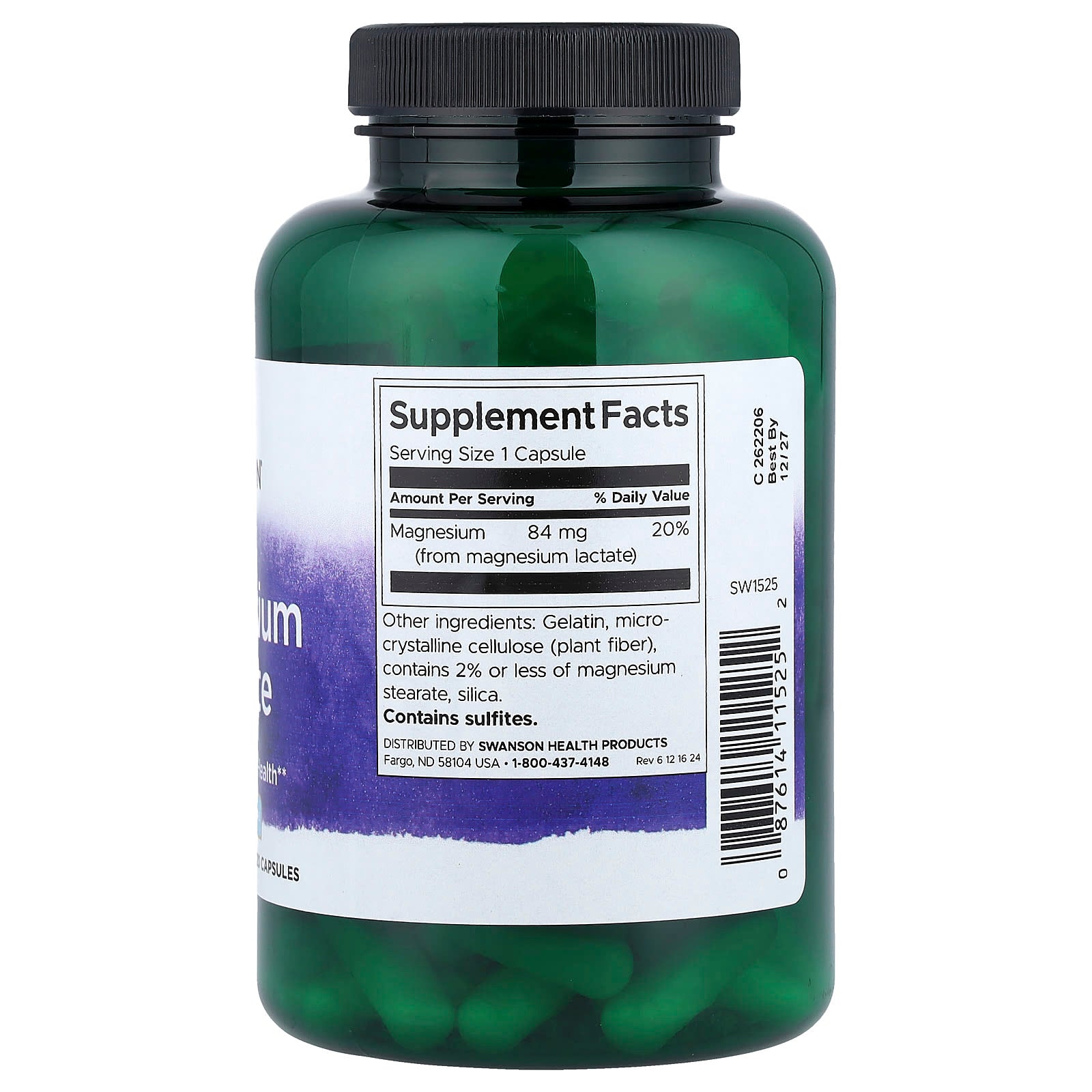 Lactato de Magnésio 84 mg, 120 Cápsulas, Swanson