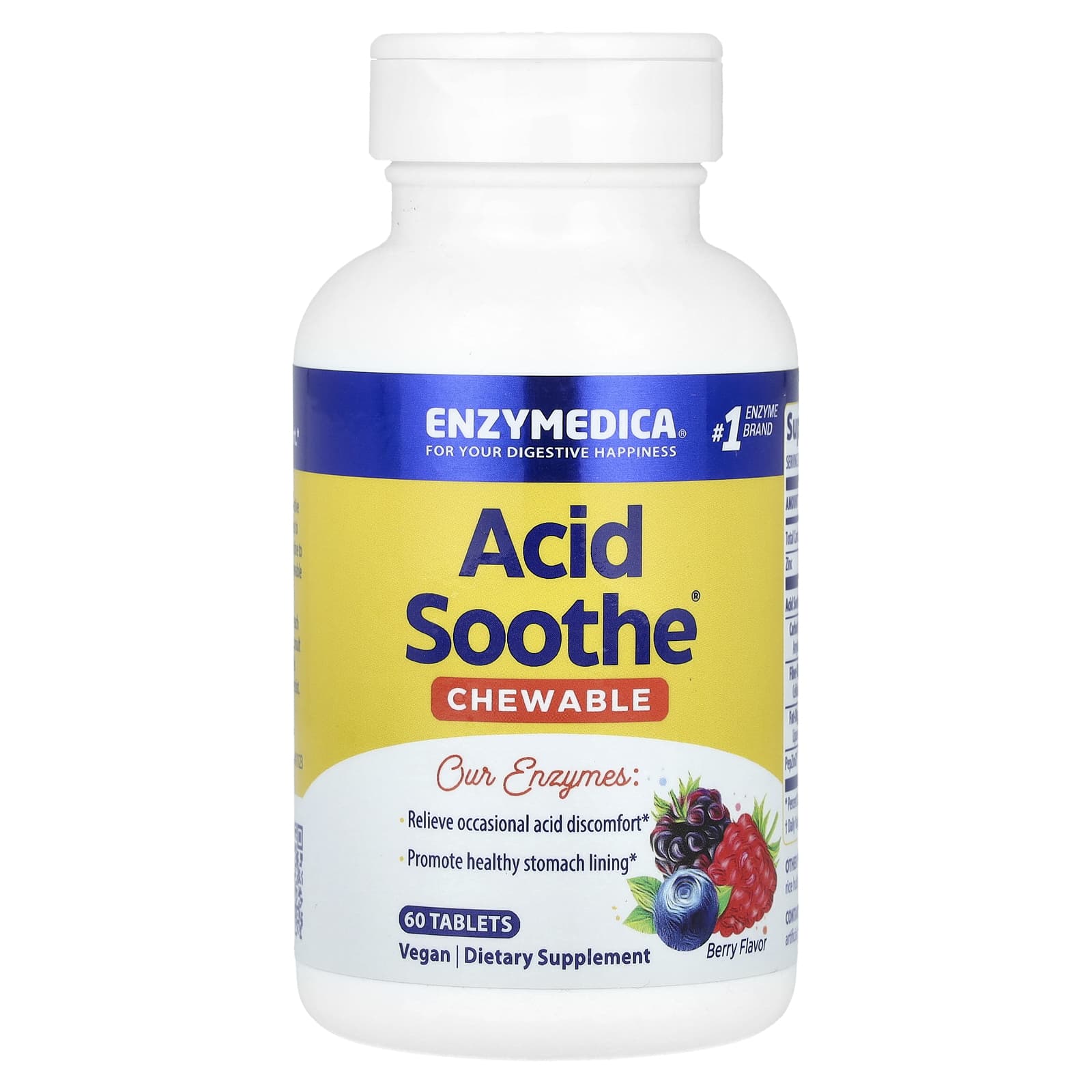 Acid Soothe Mastigável, Frutas Vermelhas - 60 comprimidos - Enzymedica