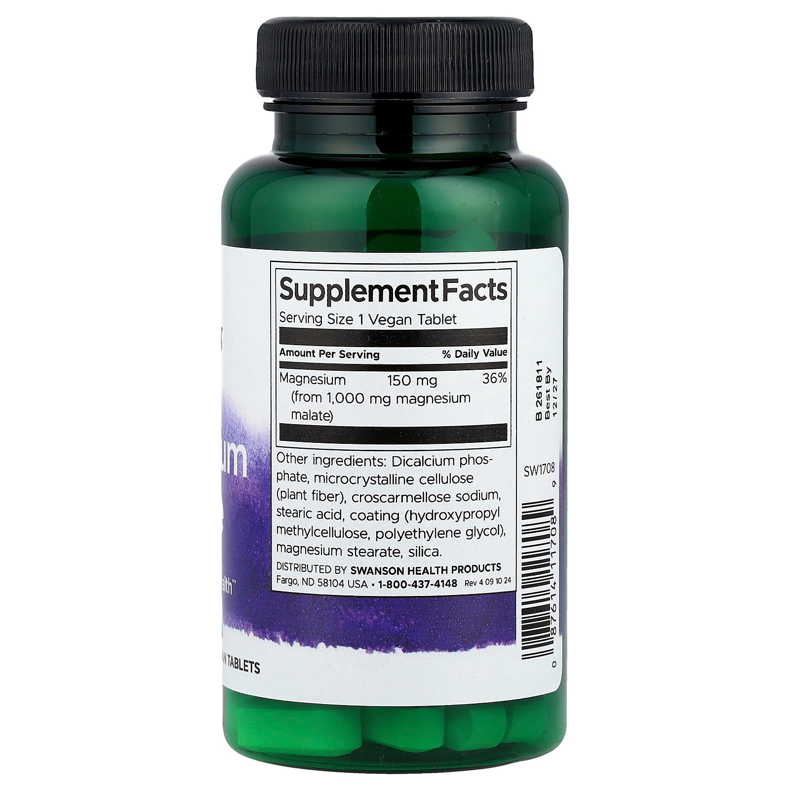 Malato de Magnésio, 150mg de Magnésio Elementar, 60 comprimidos, Swanson