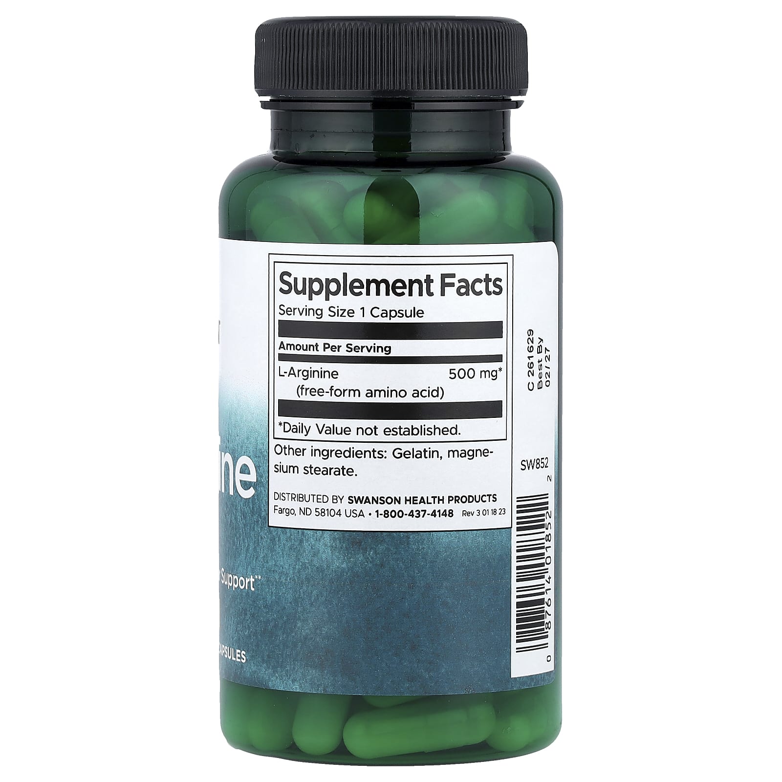 L-Arginina, 500 mg, 100 Cápsulas, Swanson