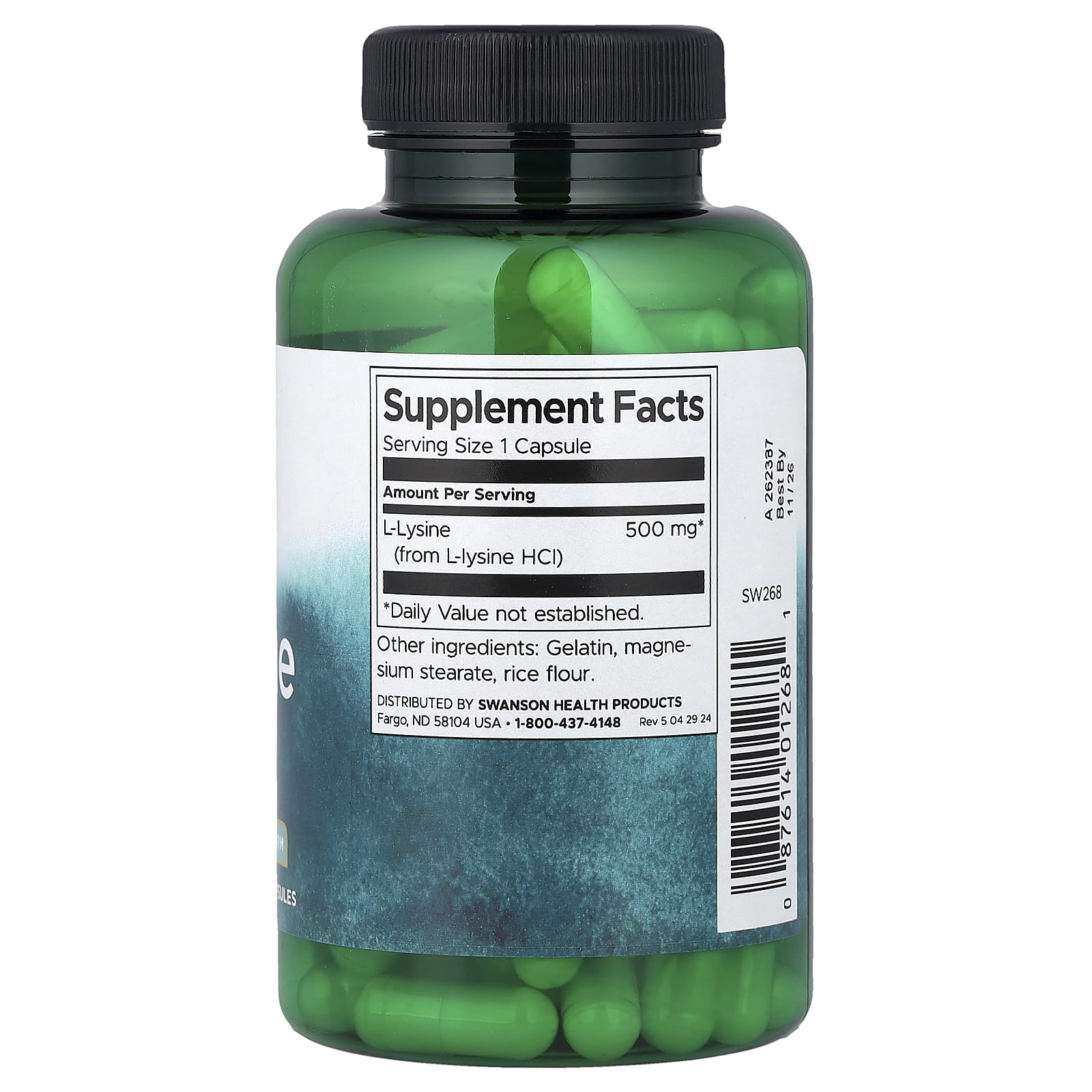 Lisina - 500mg Livre - Formulário, 100 caps, Swanson