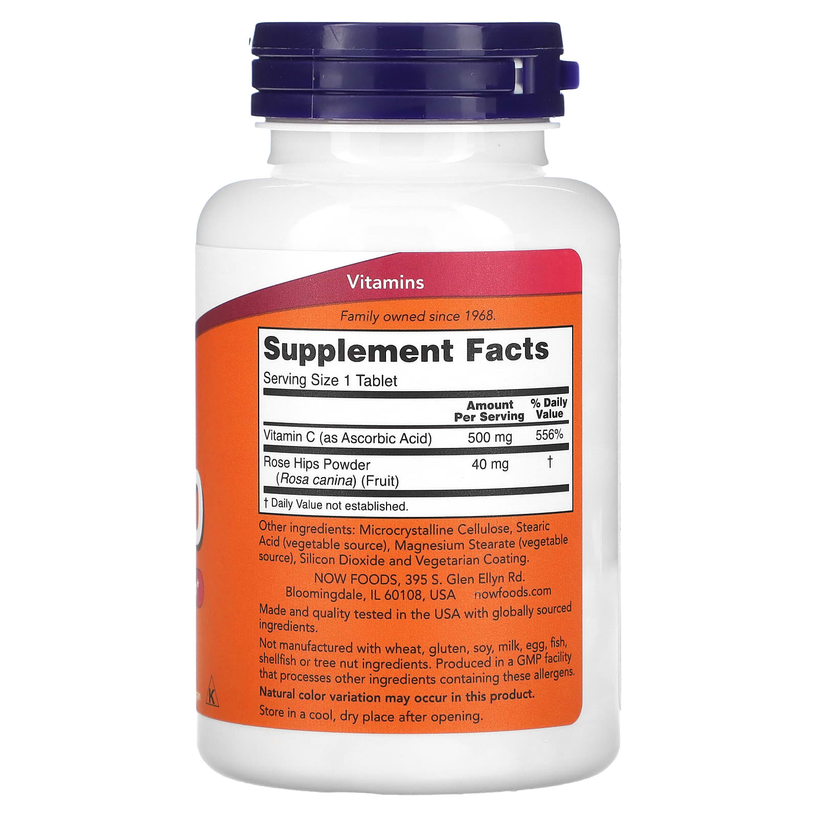 Vitamina C-500 com Rosa Mosqueta, 250 comprimidos, Now Foods
