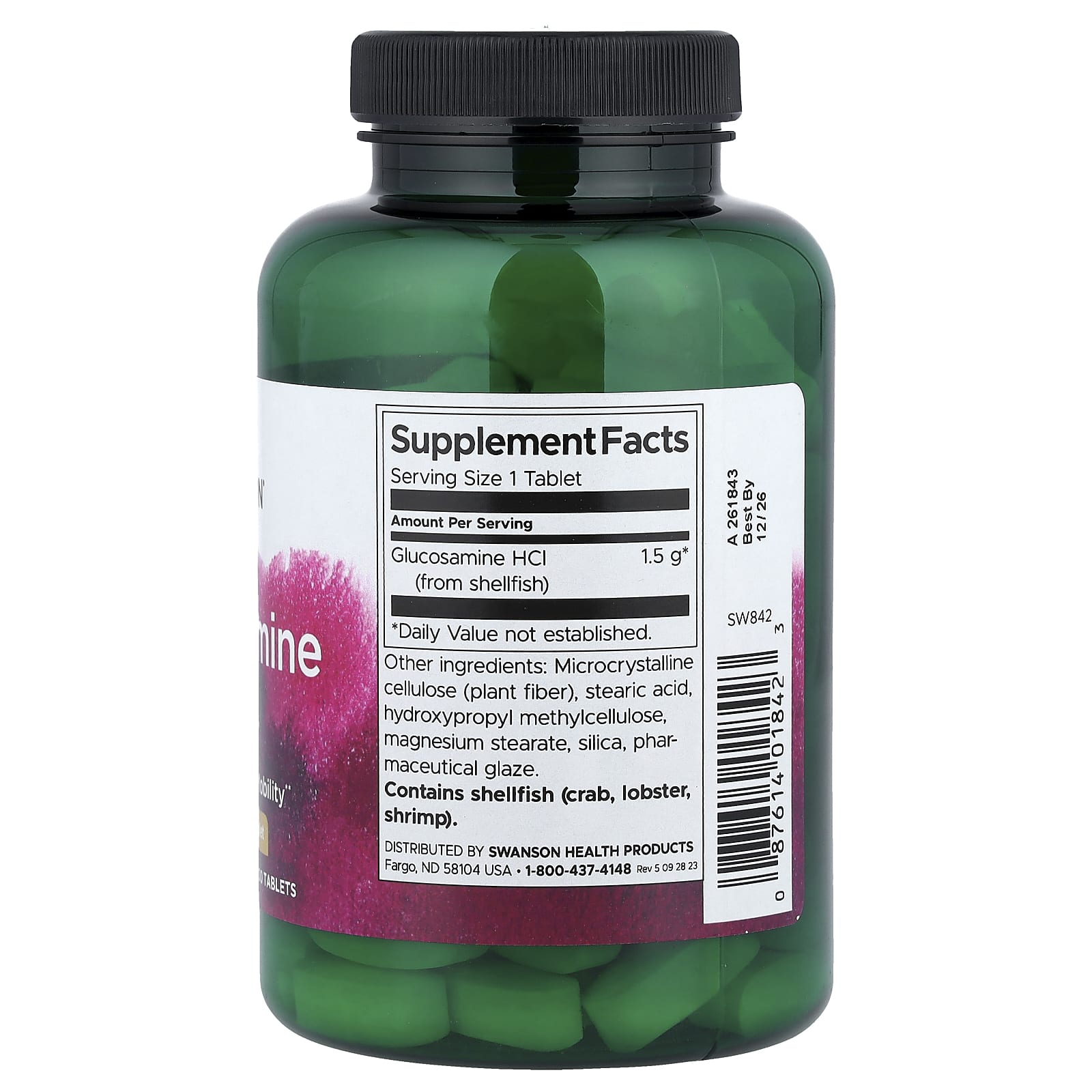 Cloridrato de glucosamina, 1500 mg, 100 comprimidos, Swanson