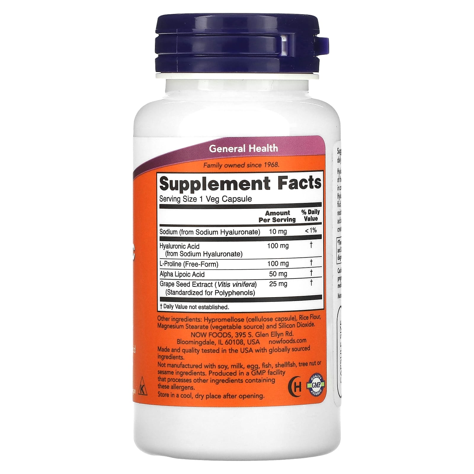 Ácido Hialurônico - 100mg Dupla Força, 60 vcaps, Now Foods