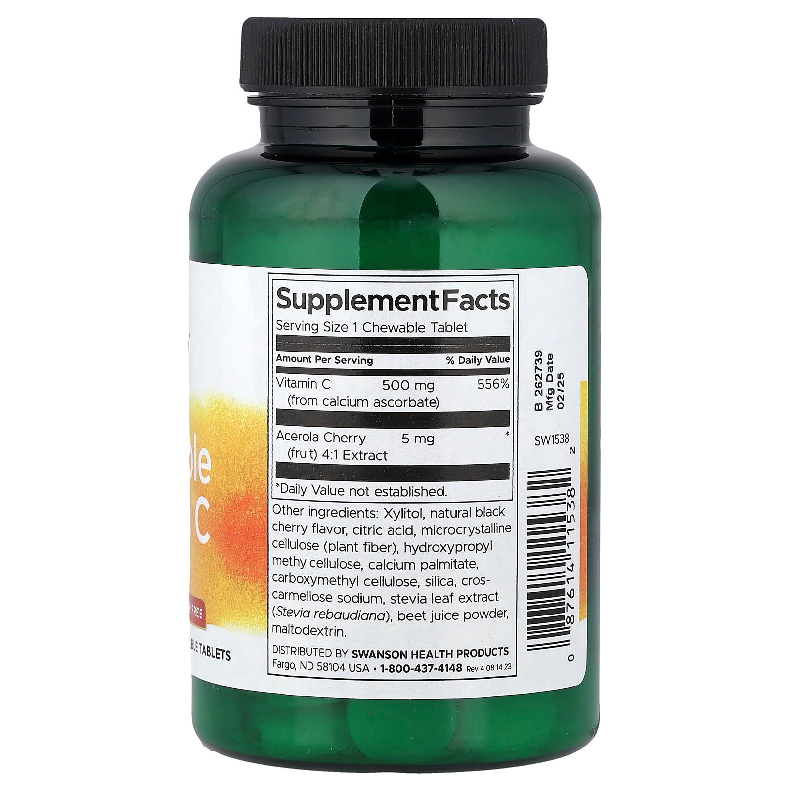 Vitamina C mastigável, sabor natural de cereja, 60 chewable comprimidos, Swanson