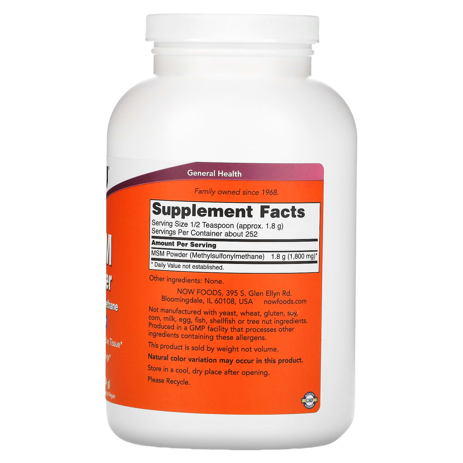 MSM Metilsulfonilmetano - Pó, 454 gramas, Now Foods