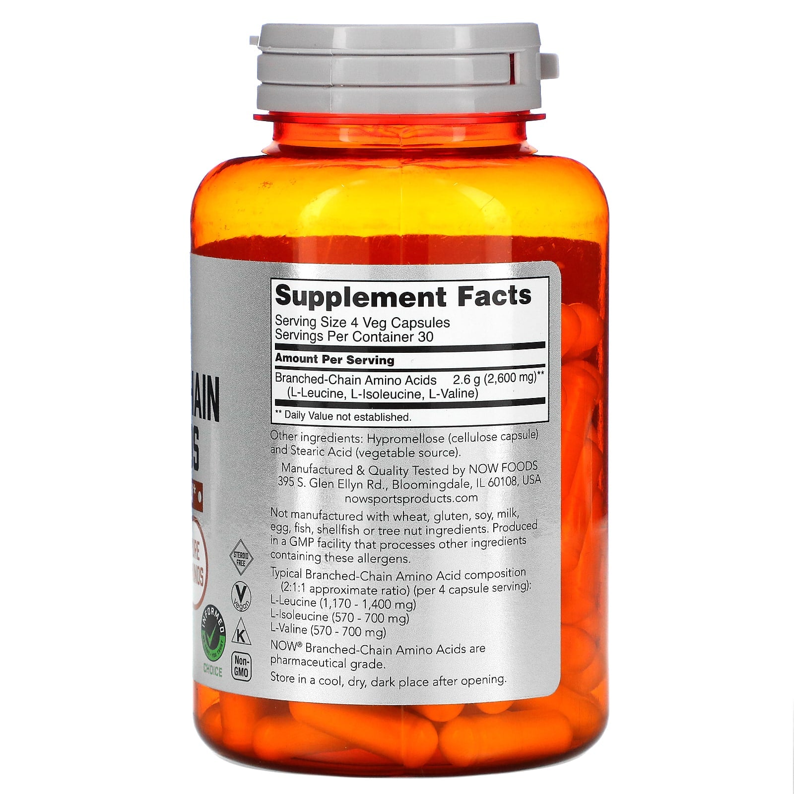 Aminoácidos de cadeia ramificada, 120 vcaps, Now Foods