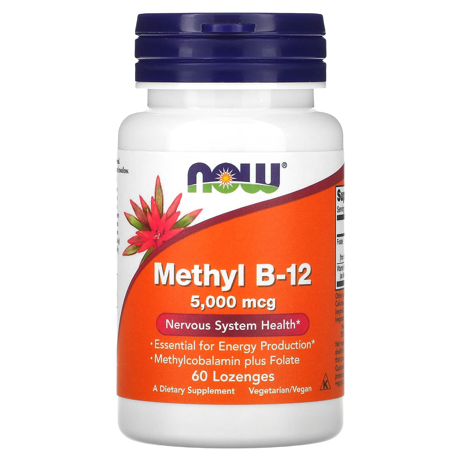 Metil B-12 com Ácido Fólico - 5000mcg, 60 lozenges, Now Foods