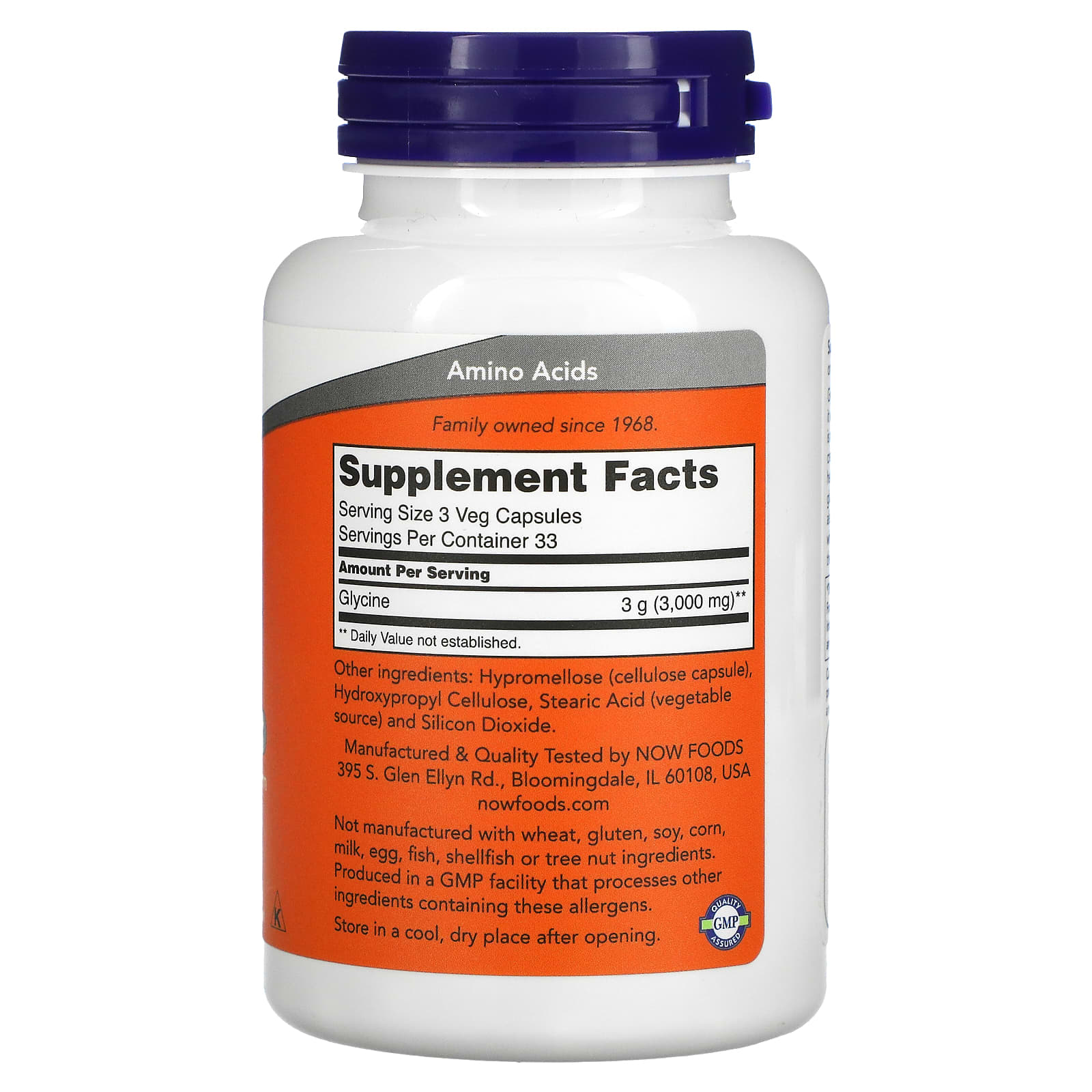Glicina - 1000mg, 100 vcaps, Now Foods