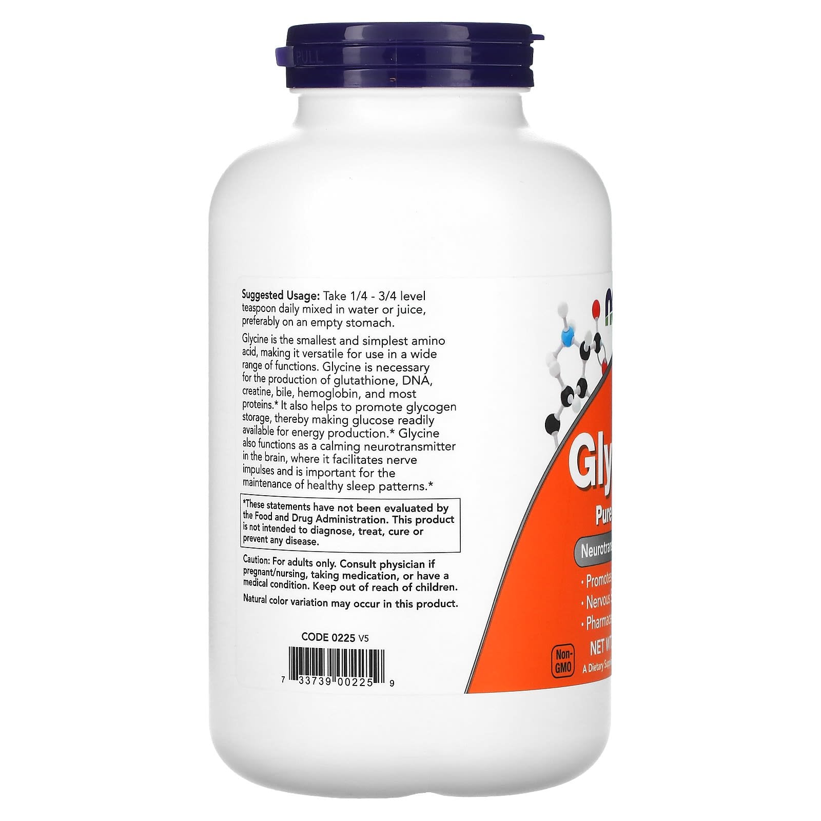 Glicina em pó puro, 454 g, Now Foods