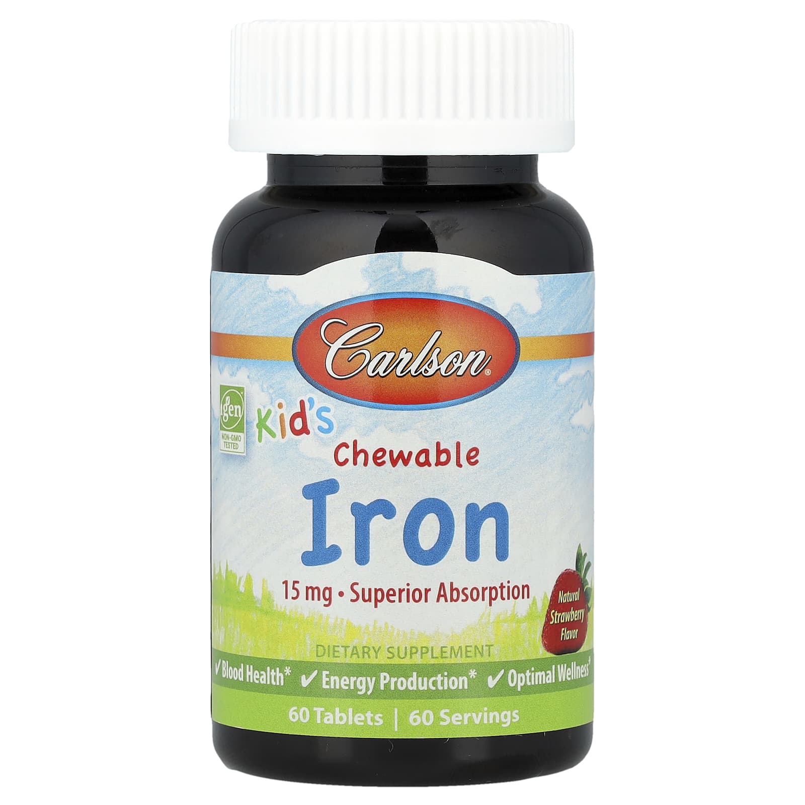 Ferro mastigável infantil, 15 mg, morango - 60 comprimidos - Carlson Labs