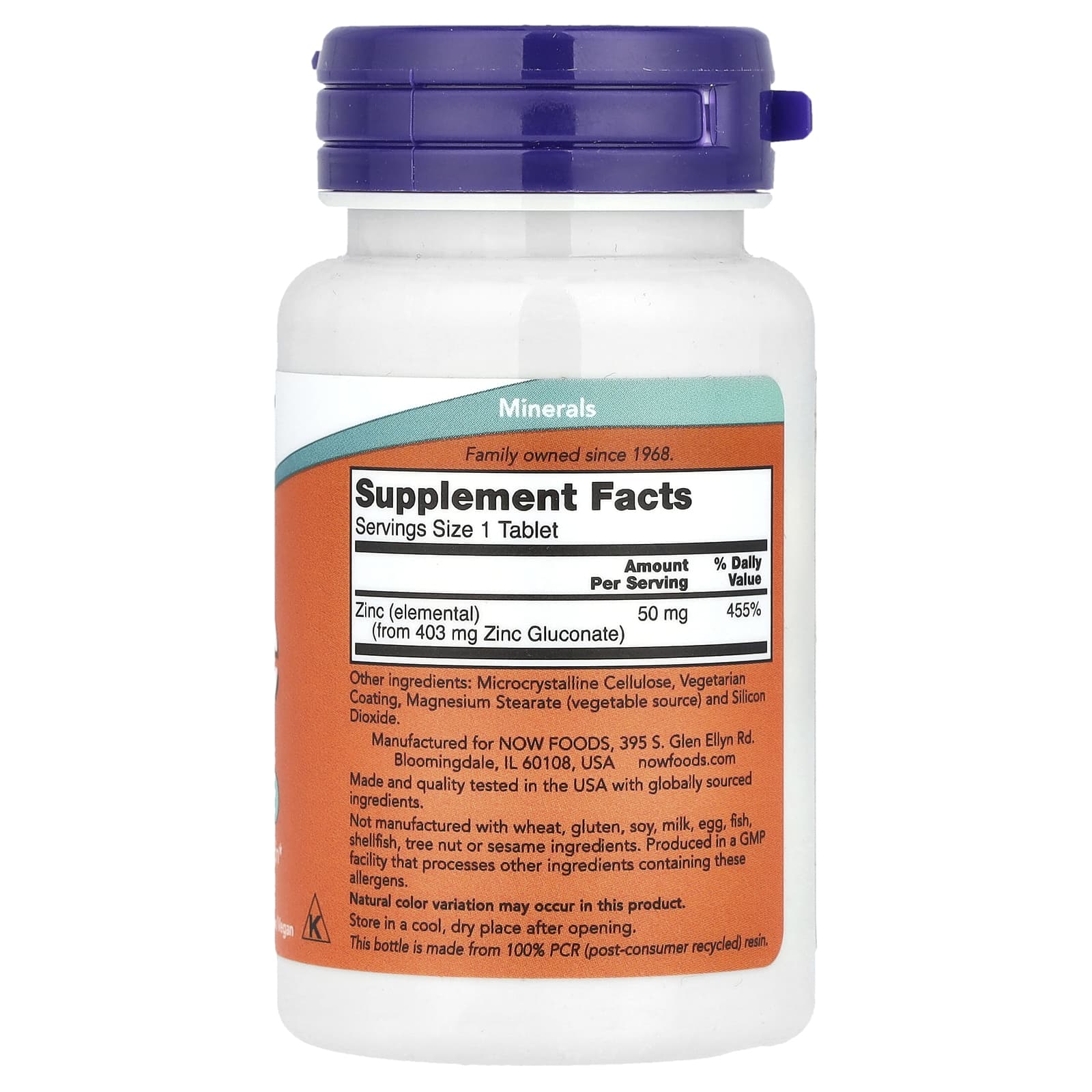 Zinco - 50mg, 100 comprimidos, Now Foods