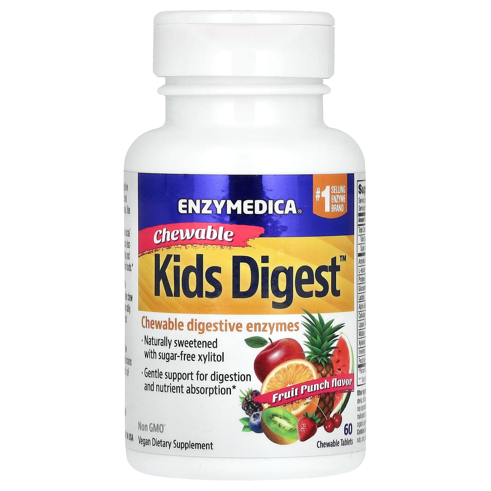 Kids Digest, Ponche de Frutas - 60 mastigáveis - Enzymedica