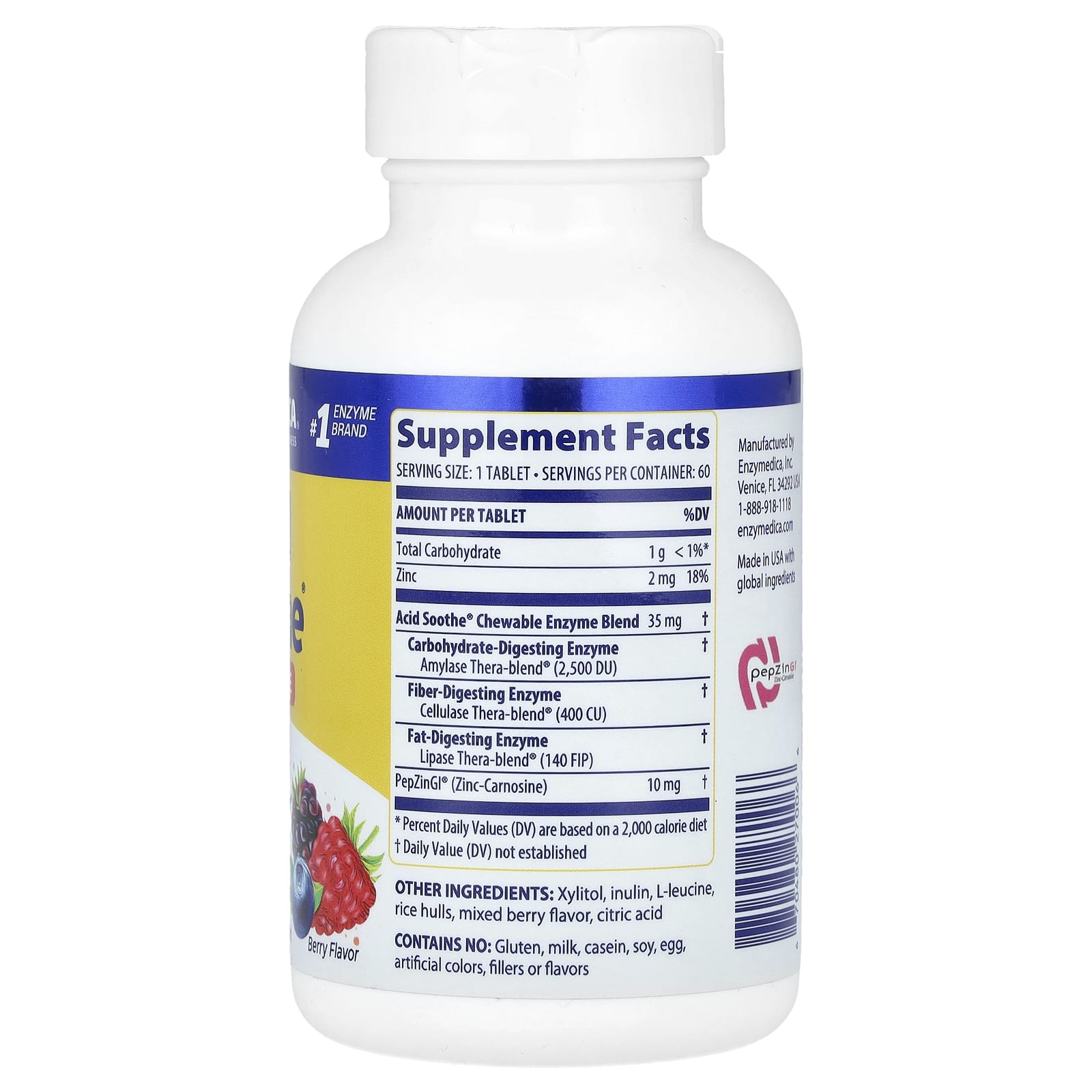 Acid Soothe Mastigável, Frutas Vermelhas - 60 comprimidos - Enzymedica